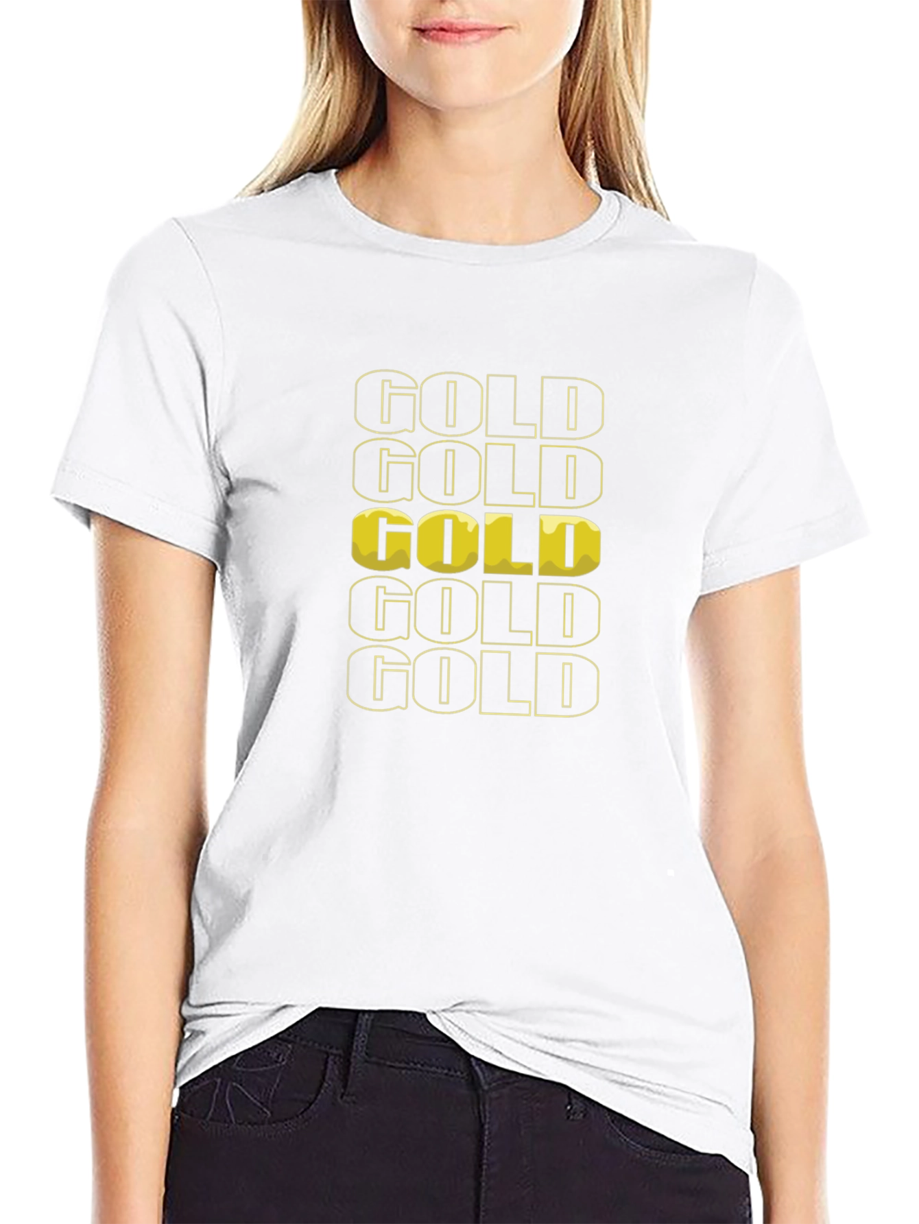 Gold Graphic Print Black T-Shirt