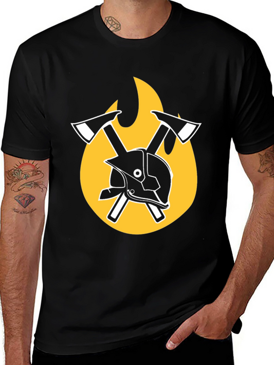 Firefighter Axe & Helmet Graphic Tee - Black