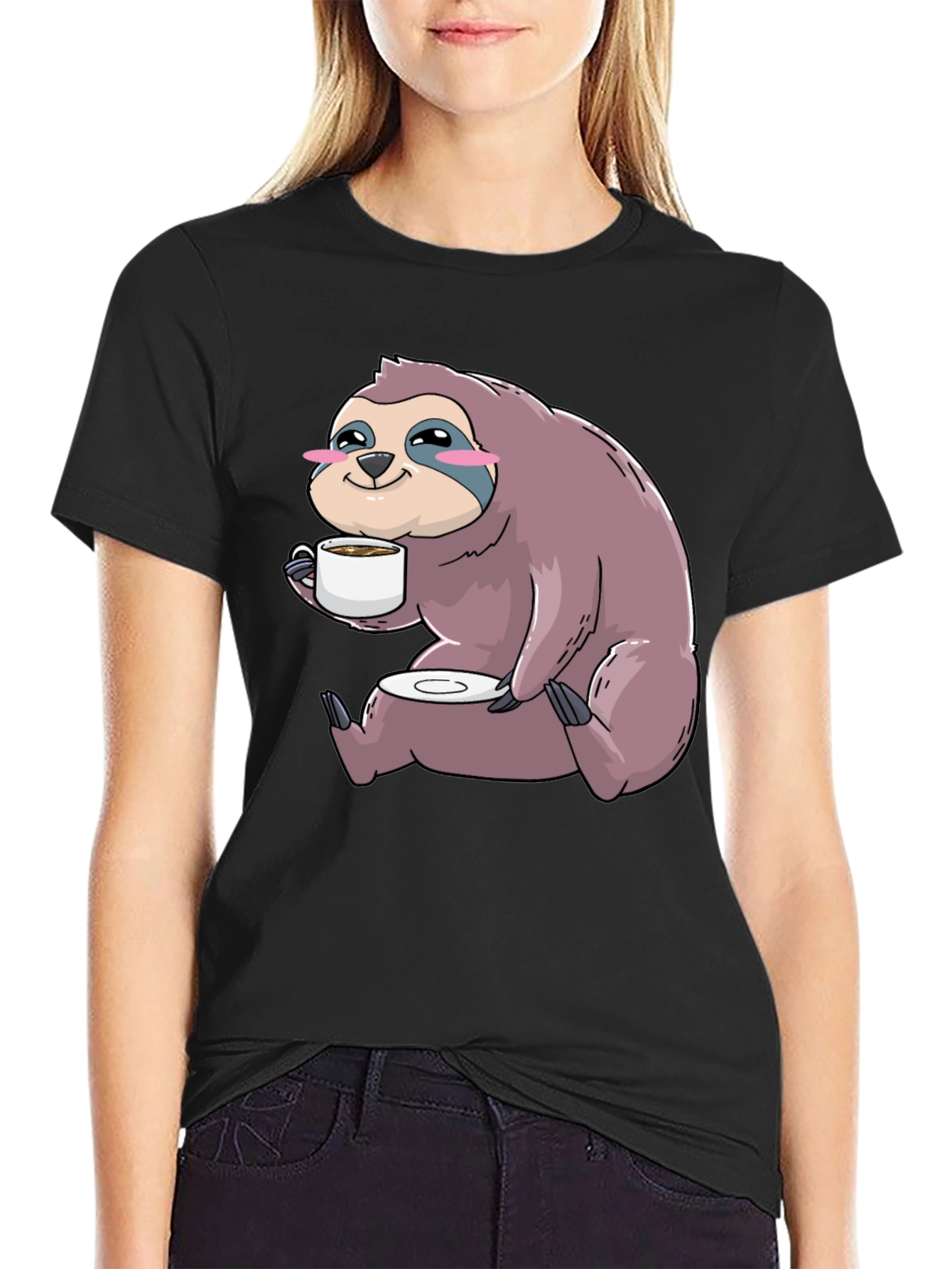 Sloth Coffee T-Shirt - Cute Cartoon Sloth Drinking Coffee