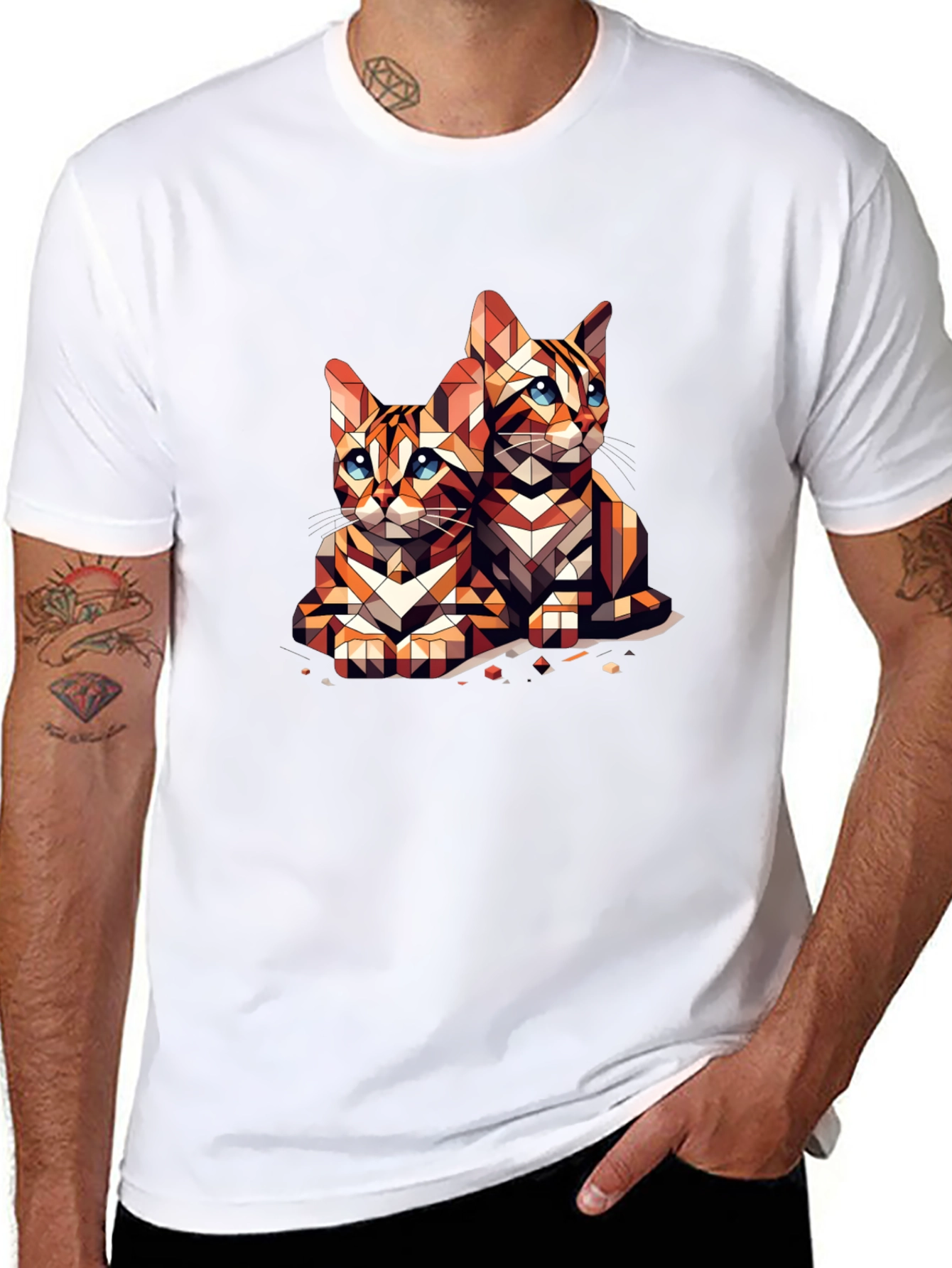 Geometric Cat Lover T-Shirt - Abstract Art Tee