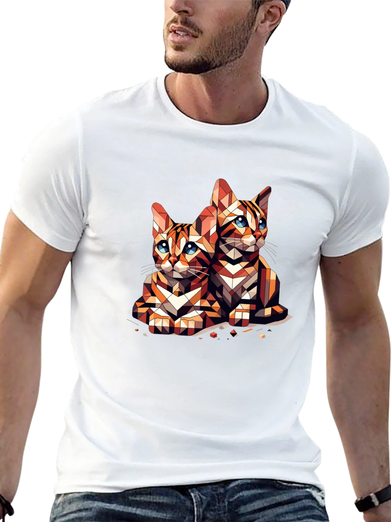 Geometric Cat Lover T-Shirt - Abstract Art Tee