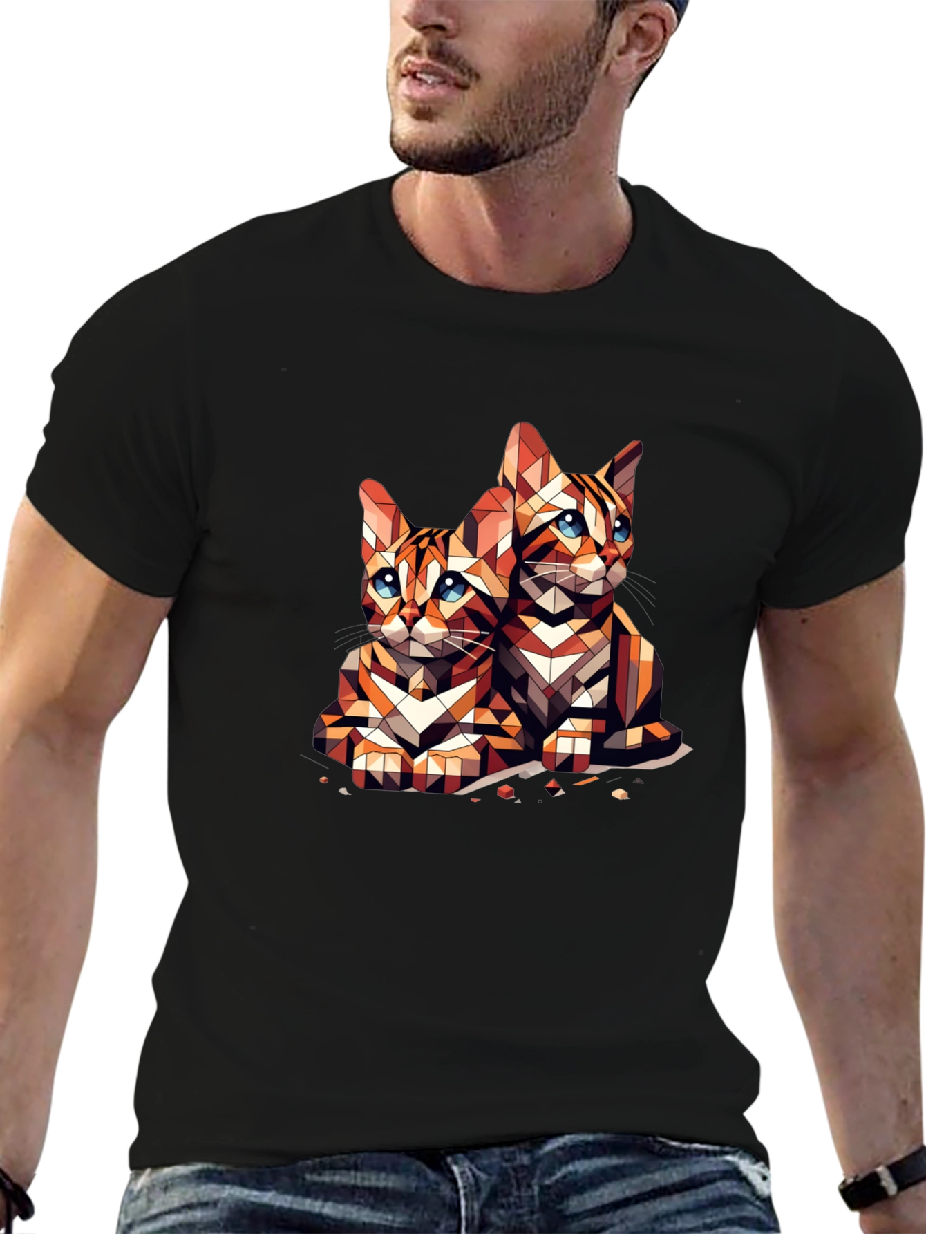 Geometric Cat Lover T-Shirt - Abstract Art Tee