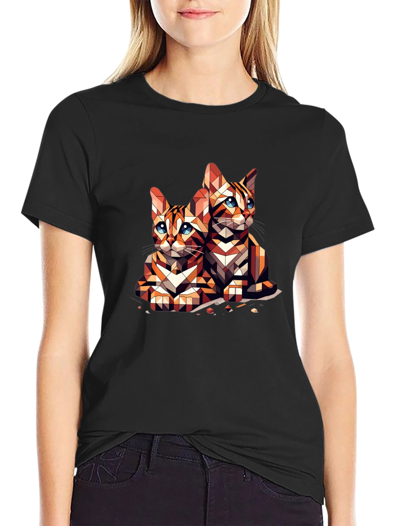 Geometric Cat Lover T-Shirt - Abstract Art Tee