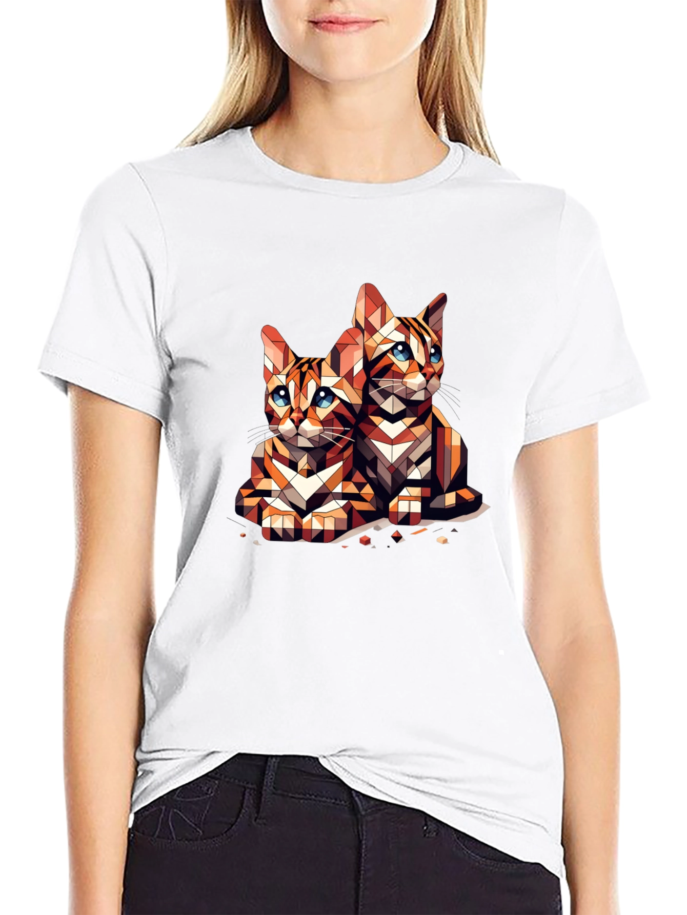 Geometric Cat Lover T-Shirt - Abstract Art Tee