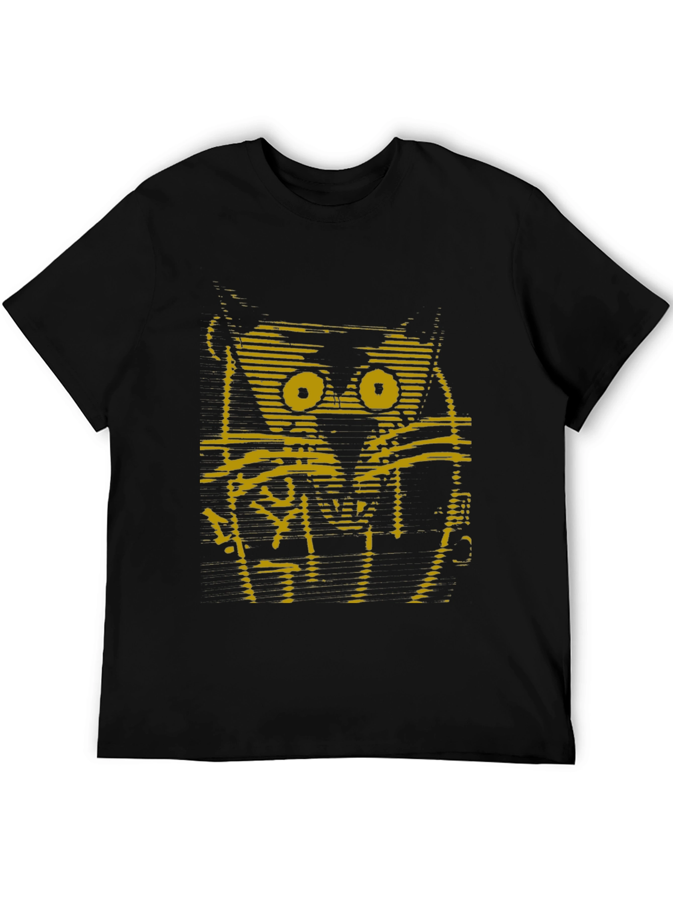 Abstract Cat Graphic Print Black T-Shirt
