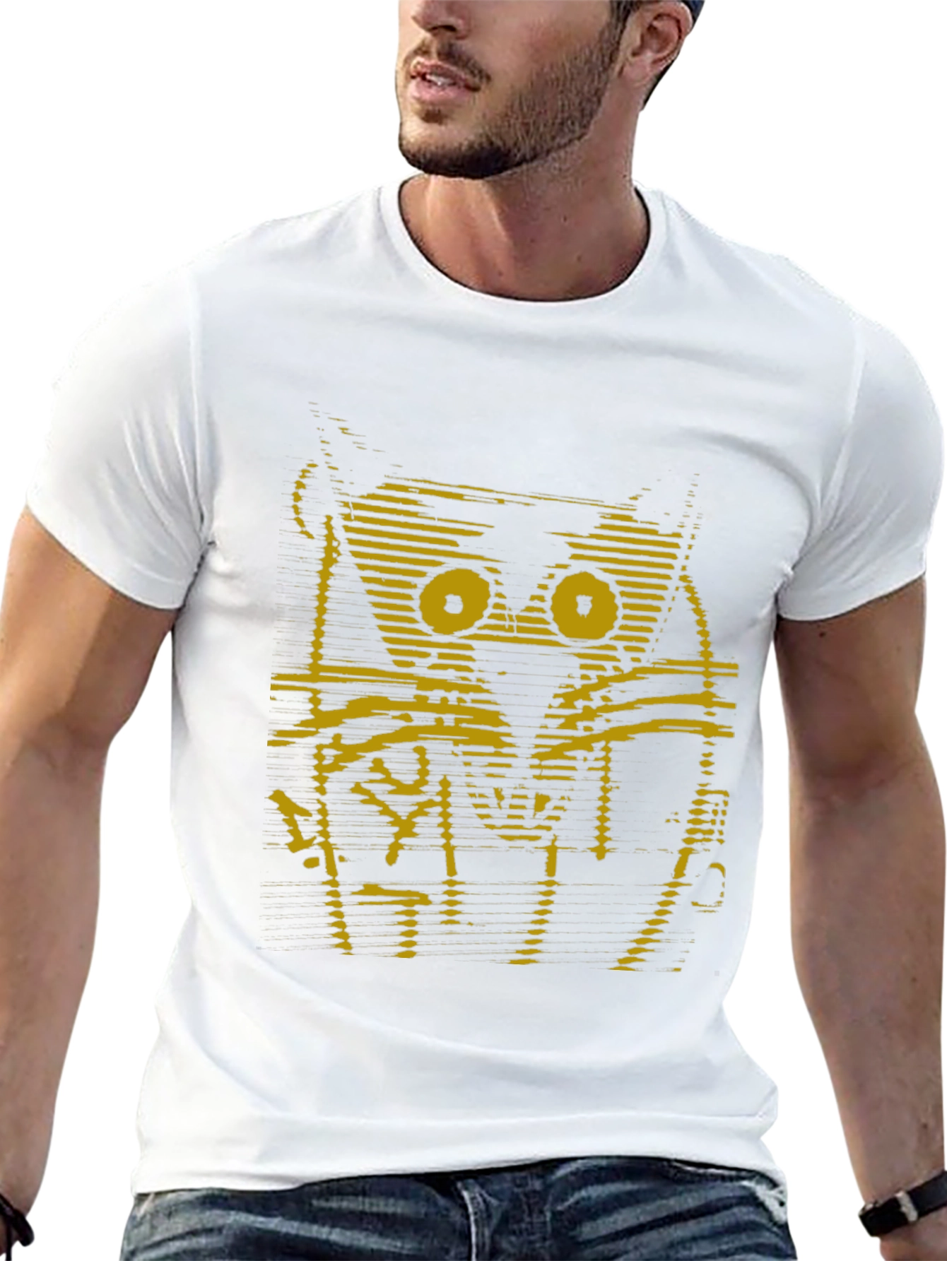 Abstract Cat Graphic Print Black T-Shirt