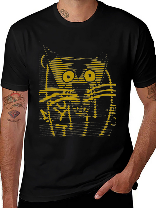 Abstract Cat Graphic Print Black T-Shirt