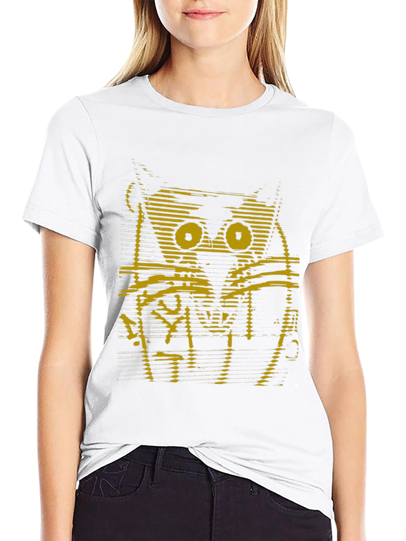 Abstract Cat Graphic Print Black T-Shirt