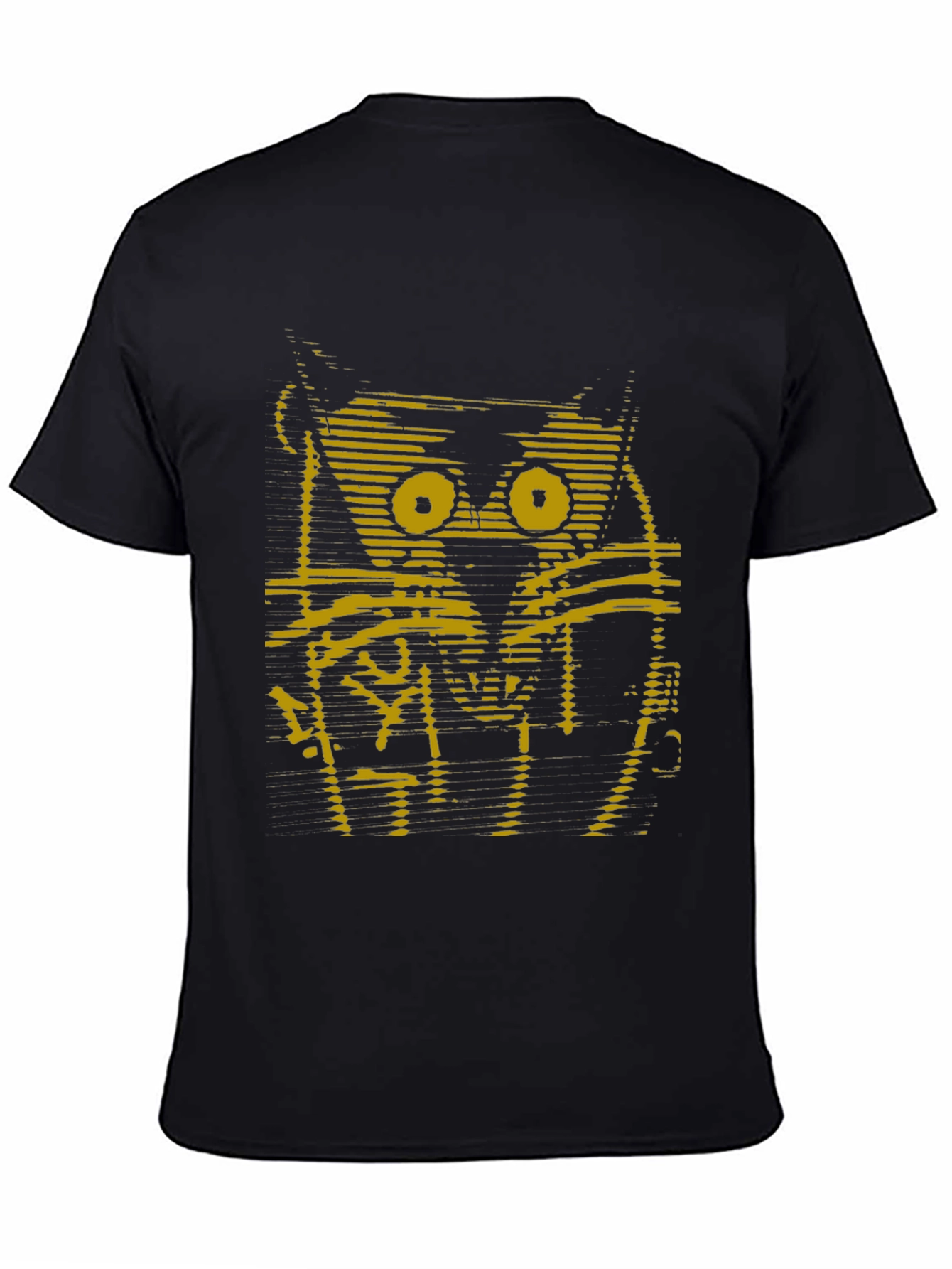 Abstract Cat Graphic Print Black T-Shirt