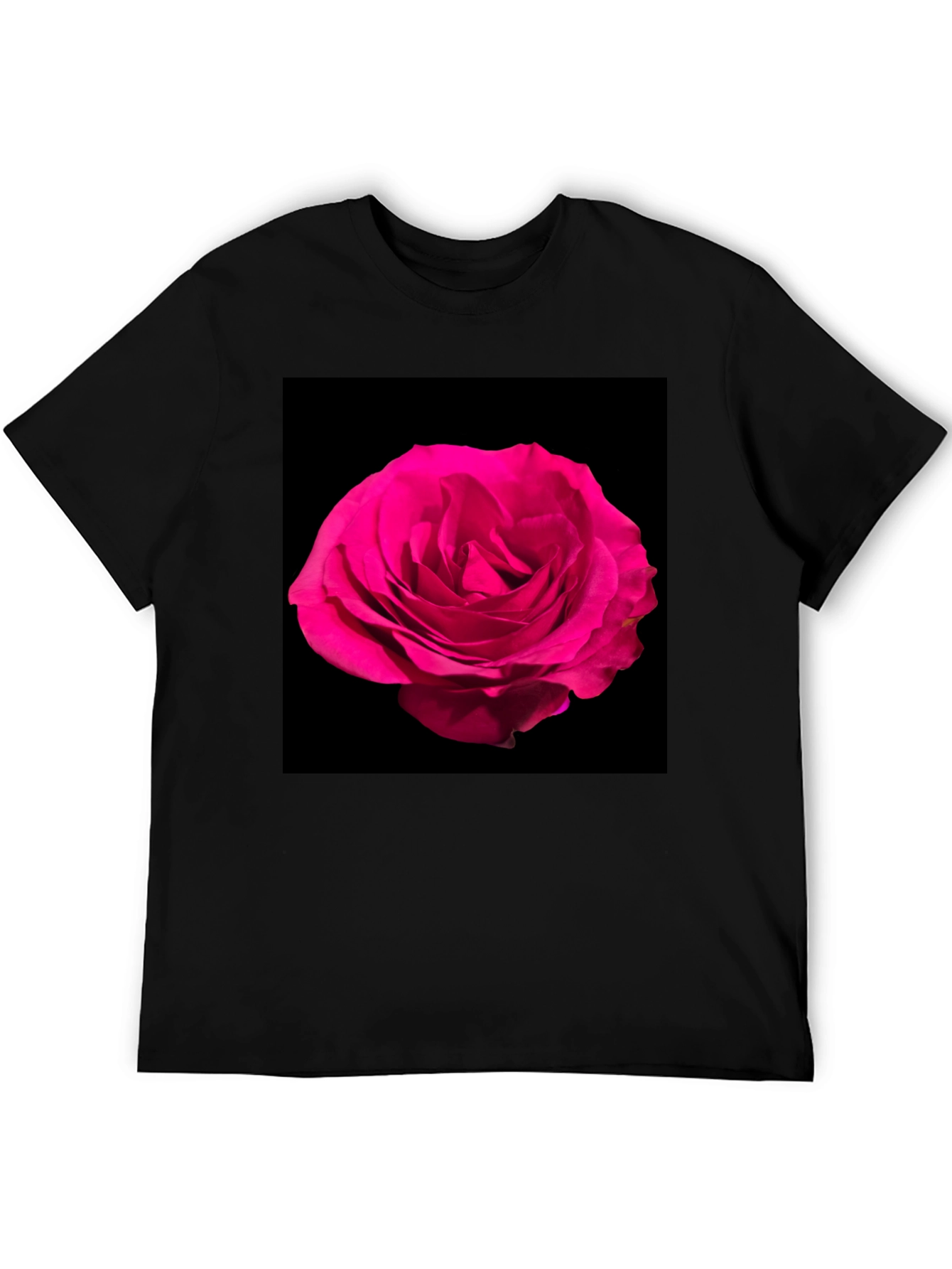 Black T-Shirt with Pink Rose Graphic