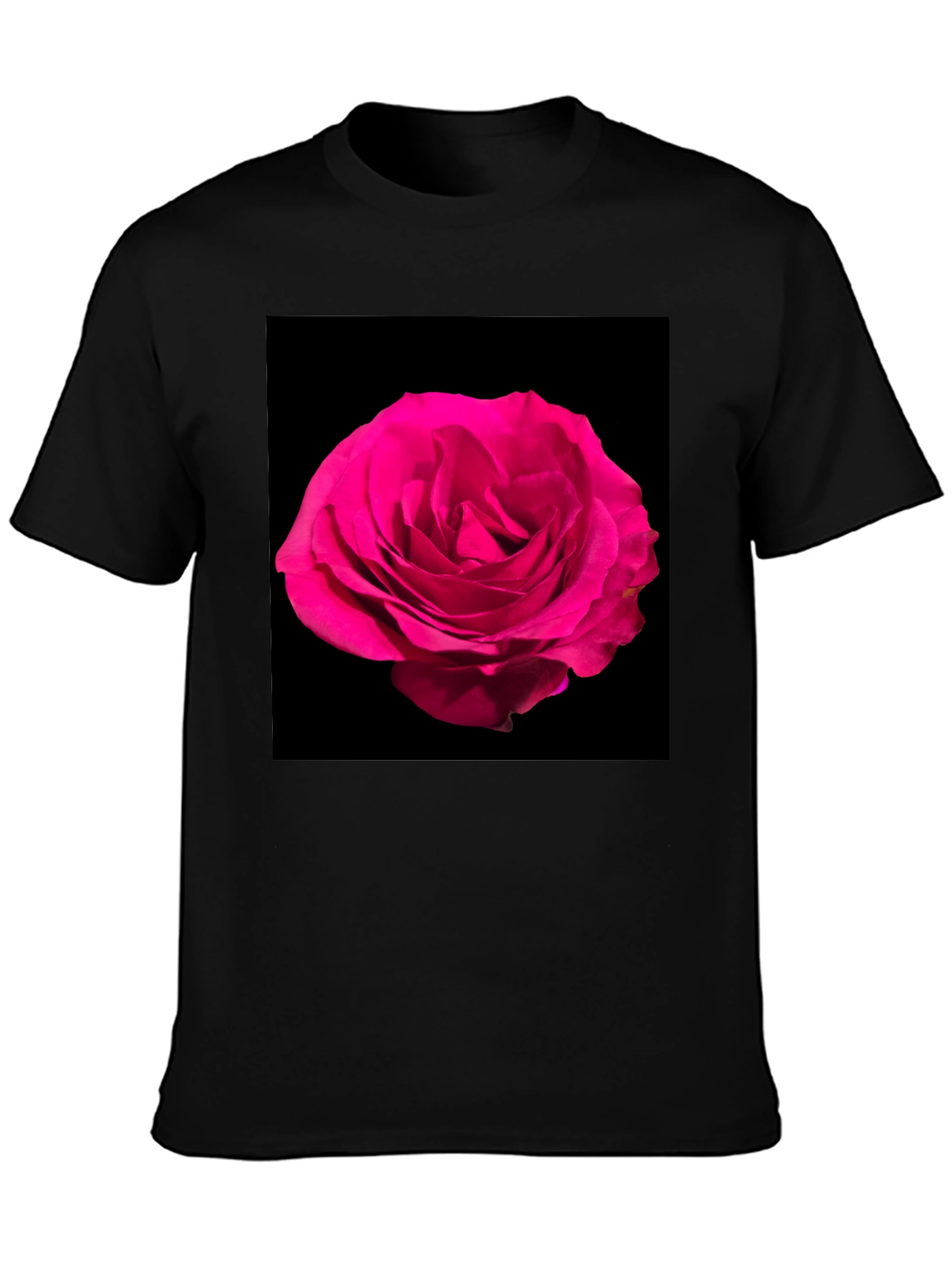 Black T-Shirt with Pink Rose Graphic