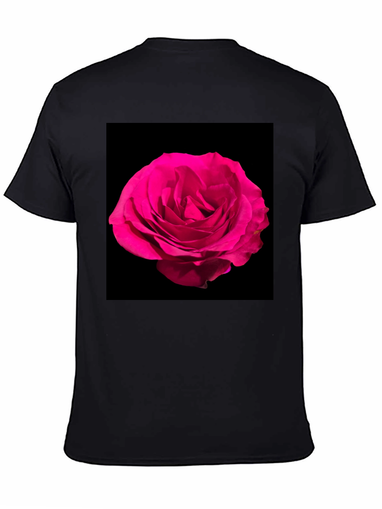 Black T-Shirt with Pink Rose Graphic