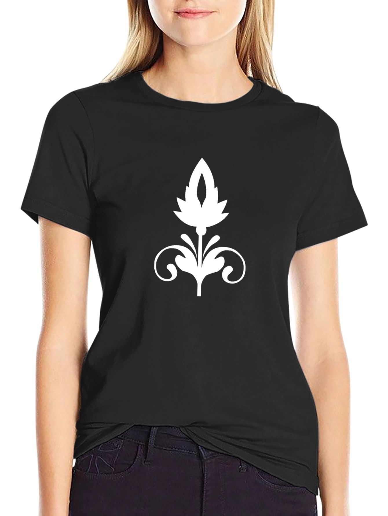 Elegant Floral Graphic Black T-Shirt