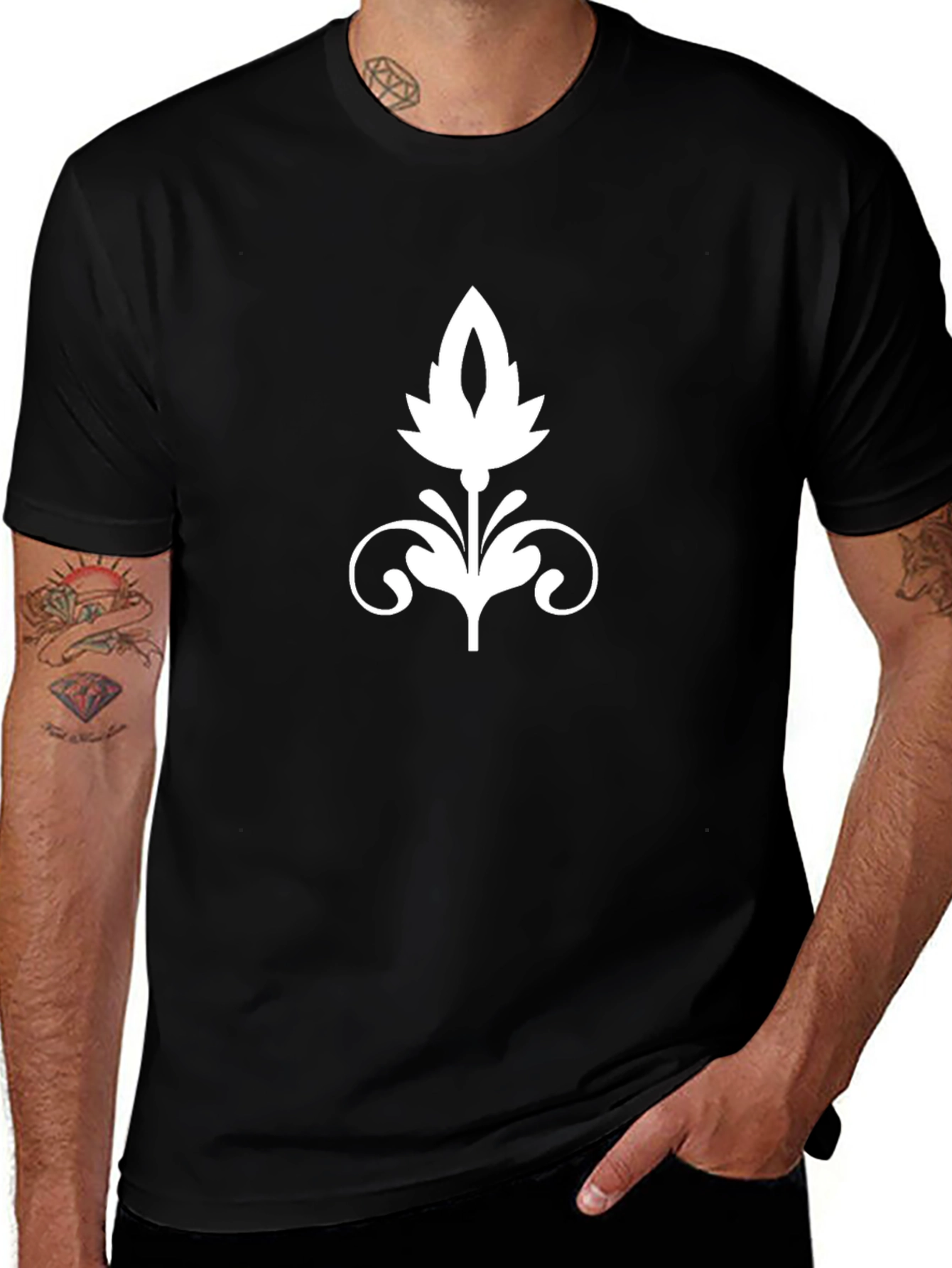 Elegant Floral Graphic Black T-Shirt
