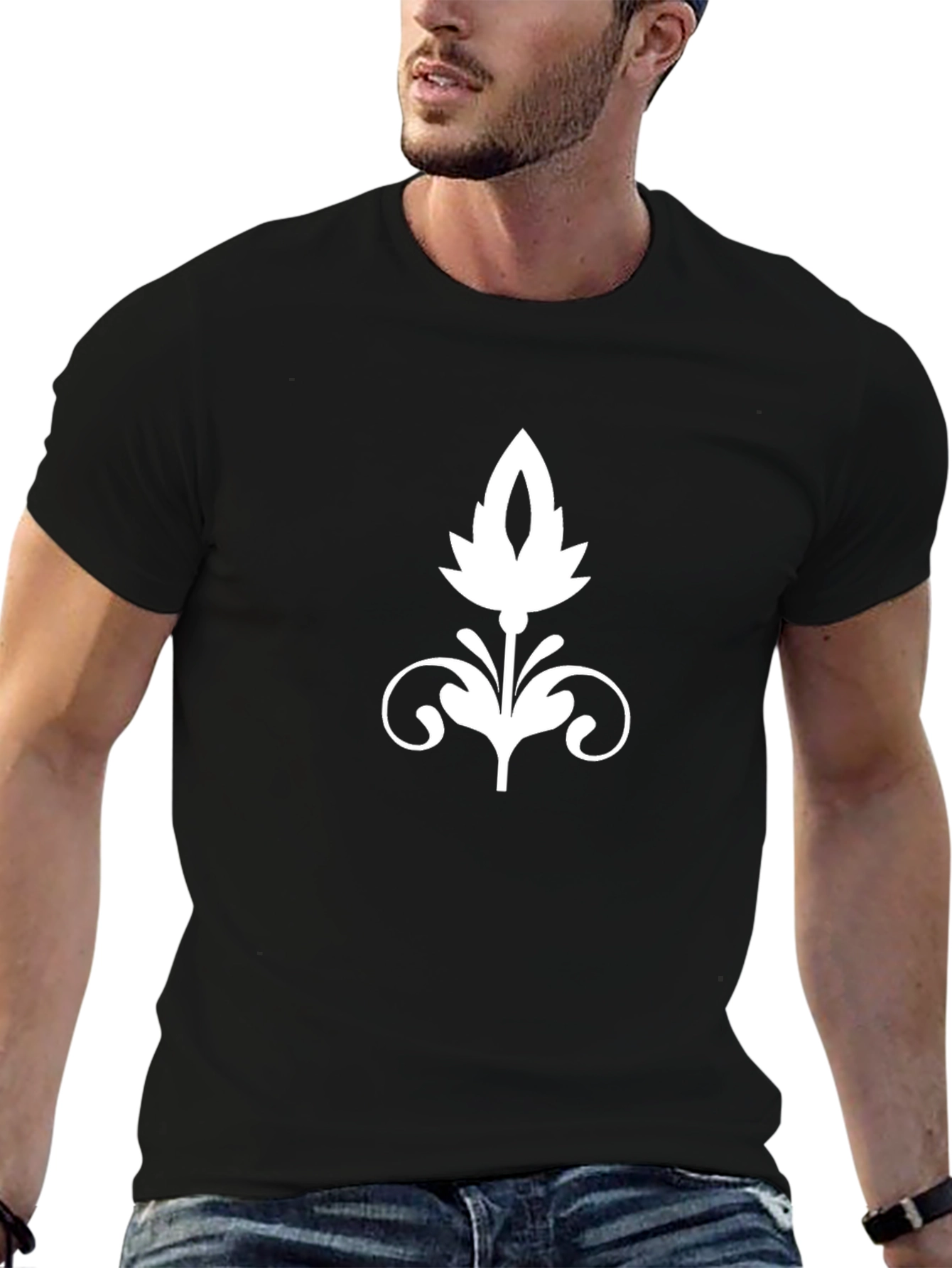 Elegant Floral Graphic Black T-Shirt
