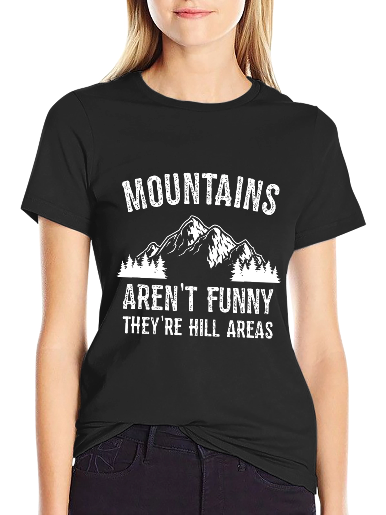 Mountains Arent Funny Black Graphic Tee