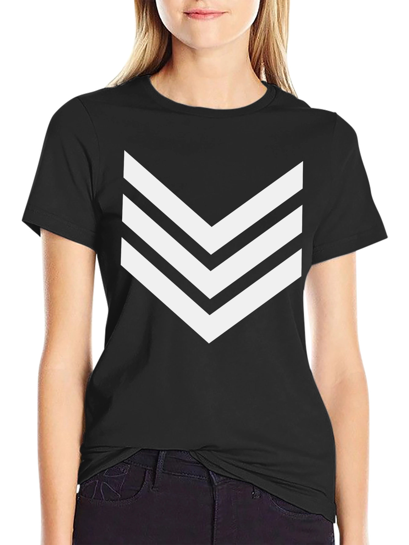Modern Chevron Stripe Graphic Tee - Black