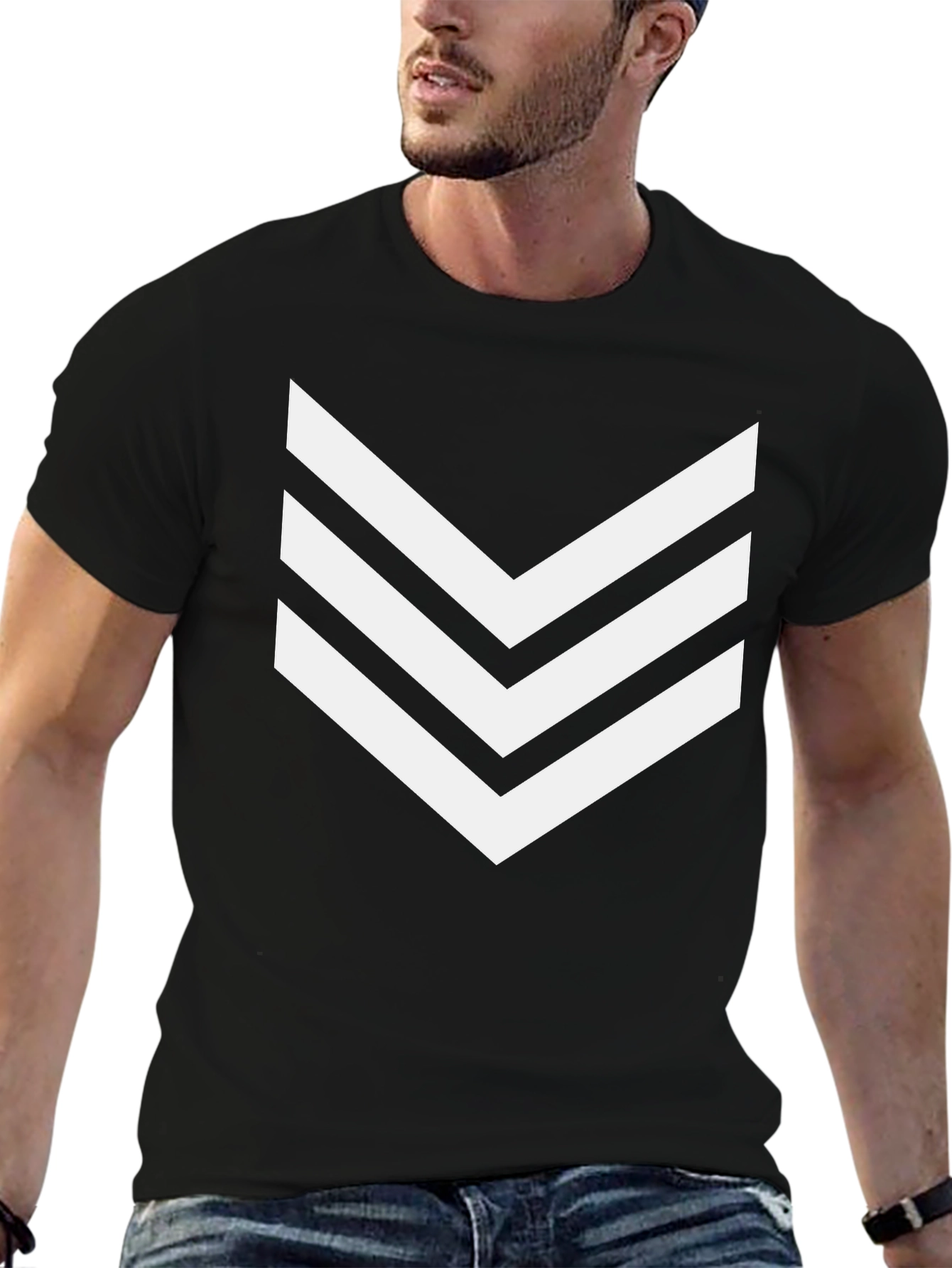 Modern Chevron Stripe Graphic Tee - Black