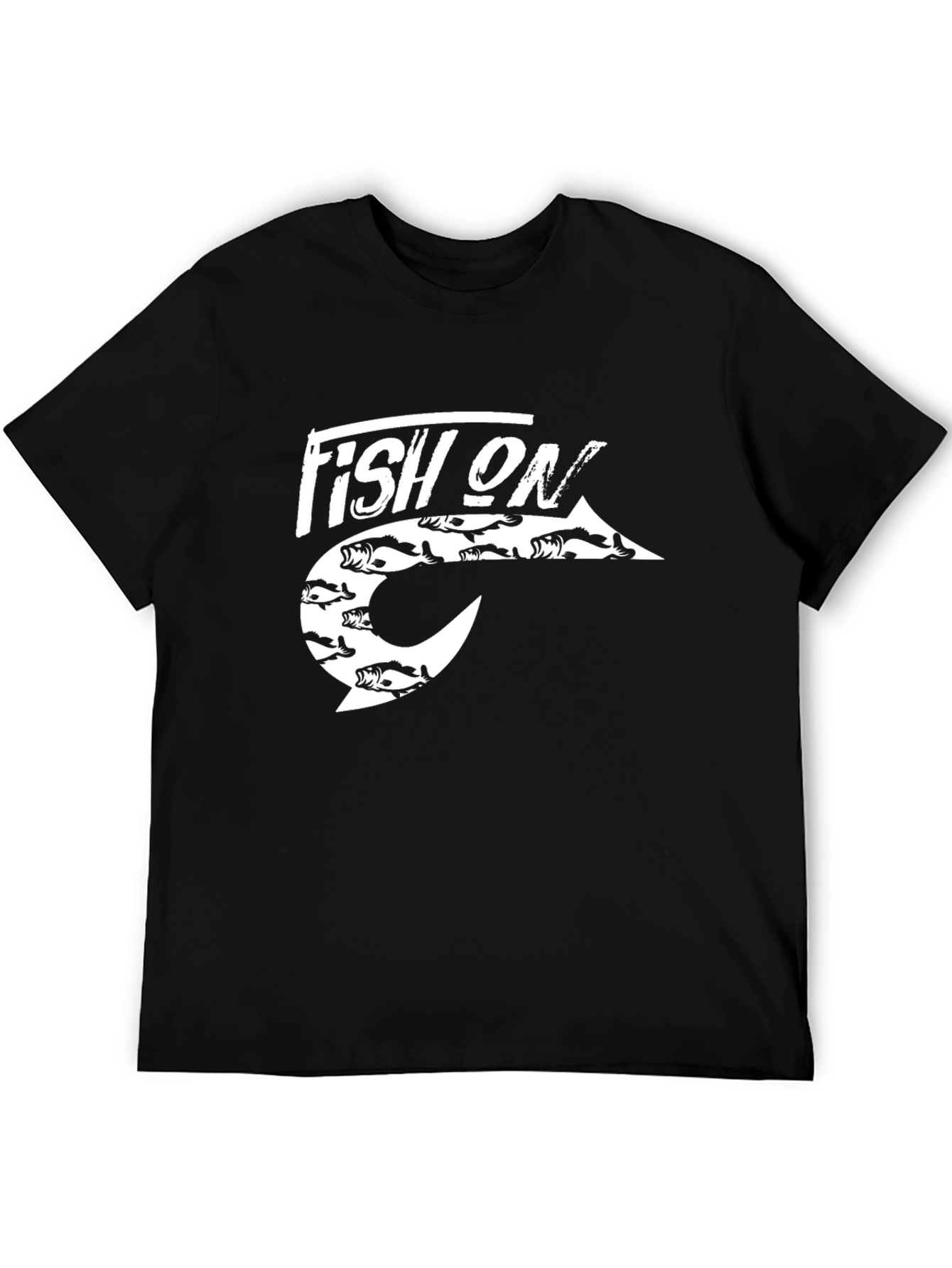 Fish On Graphic Tee - Black Cotton Fishing Shirt