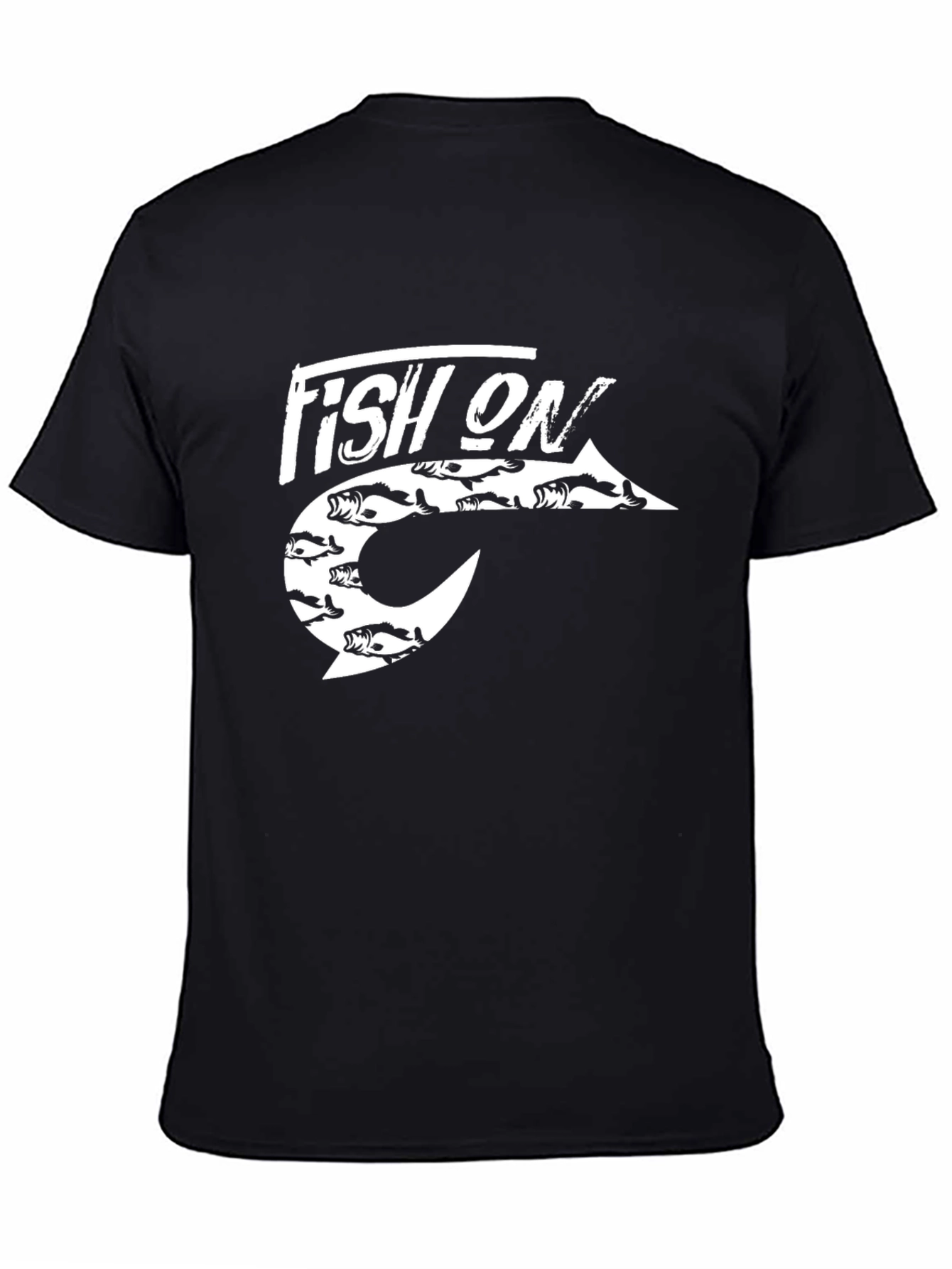 Fish On Graphic Tee - Black Cotton Fishing Shirt