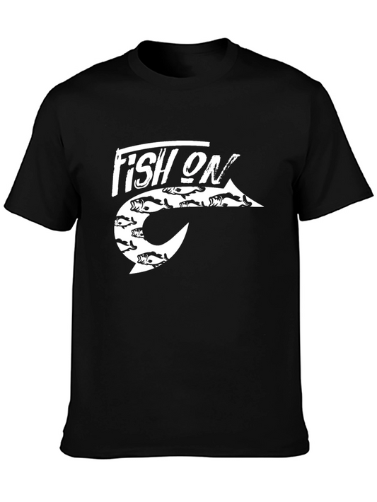 Fish On Graphic Tee - Black Cotton Fishing Shirt