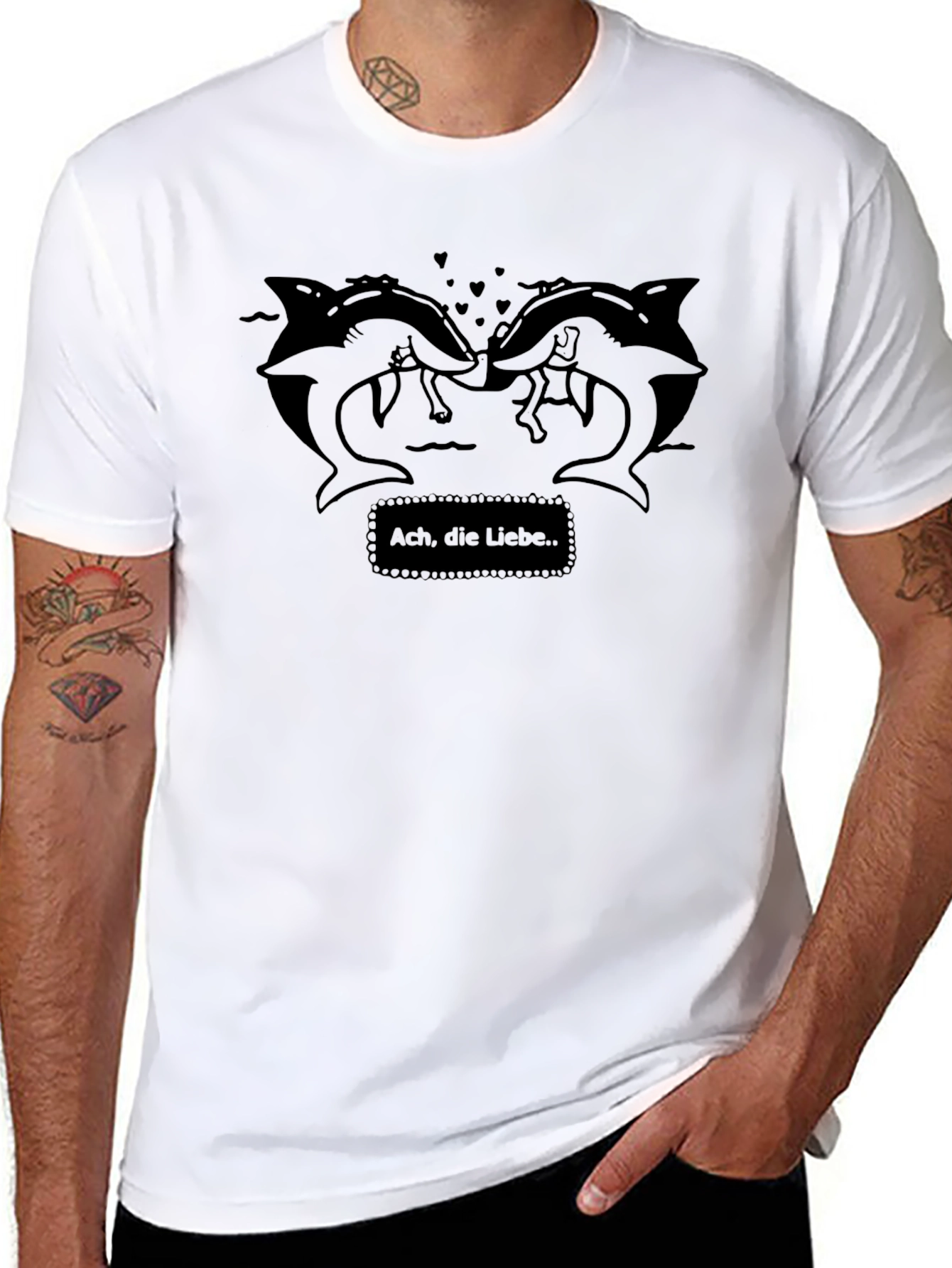 Quirky Black Tee: Ach die Liebe.. Kissing Dolphins