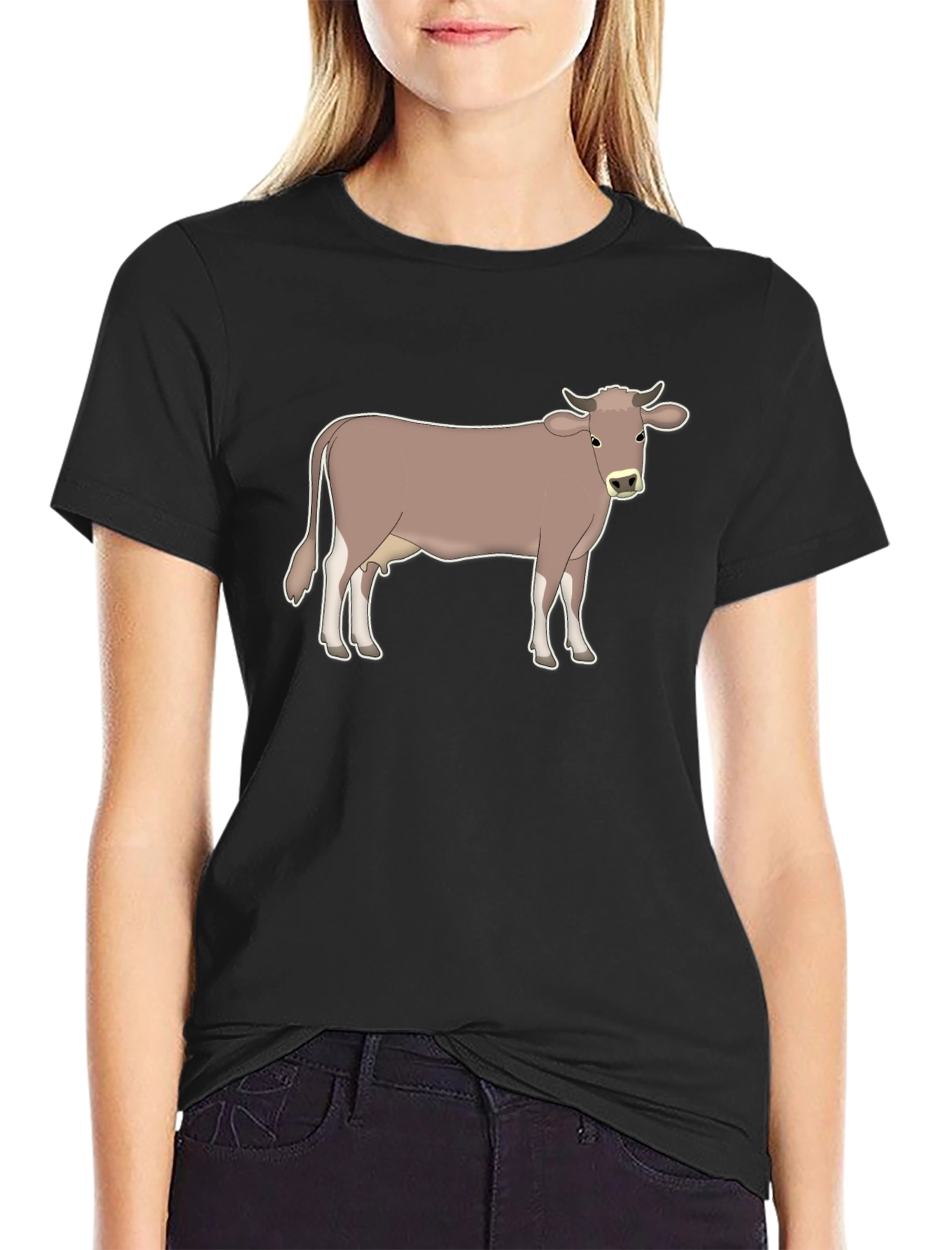 Cow Graphic Tee - Black Cotton T-Shirt