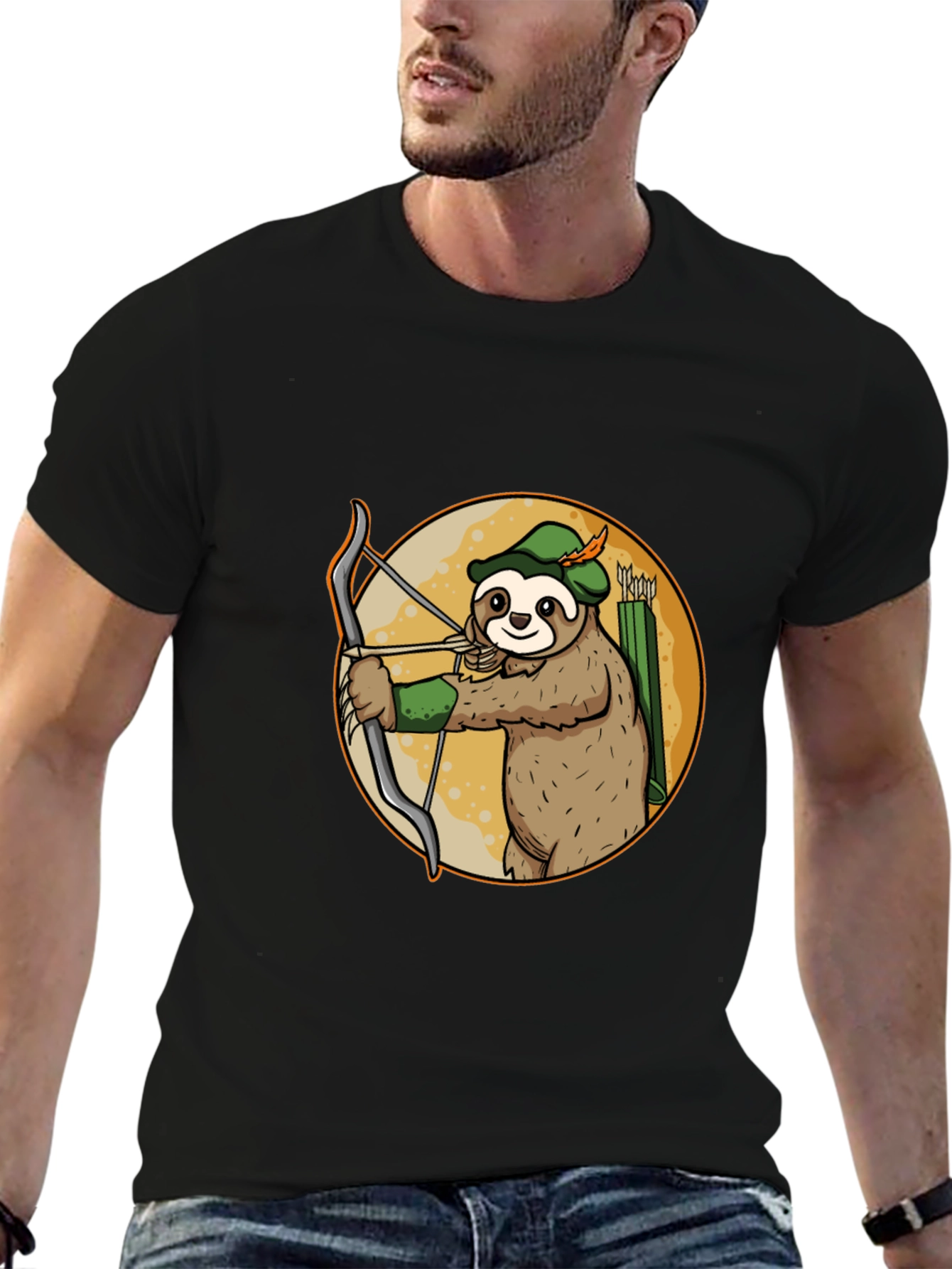 Sloth Archer Graphic Tee - Black Cotton T-Shirt