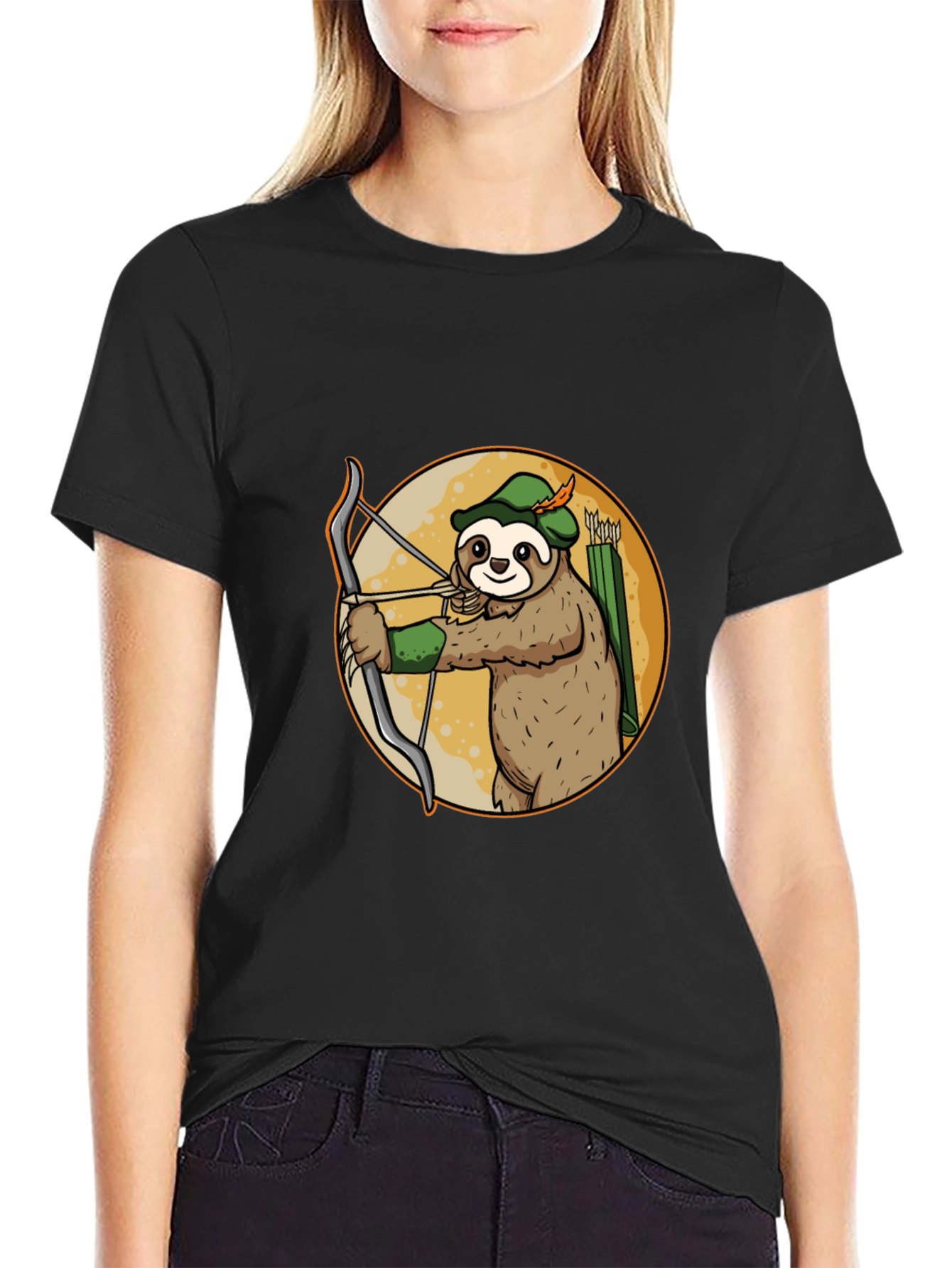 Sloth Archer Graphic Tee - Black Cotton T-Shirt