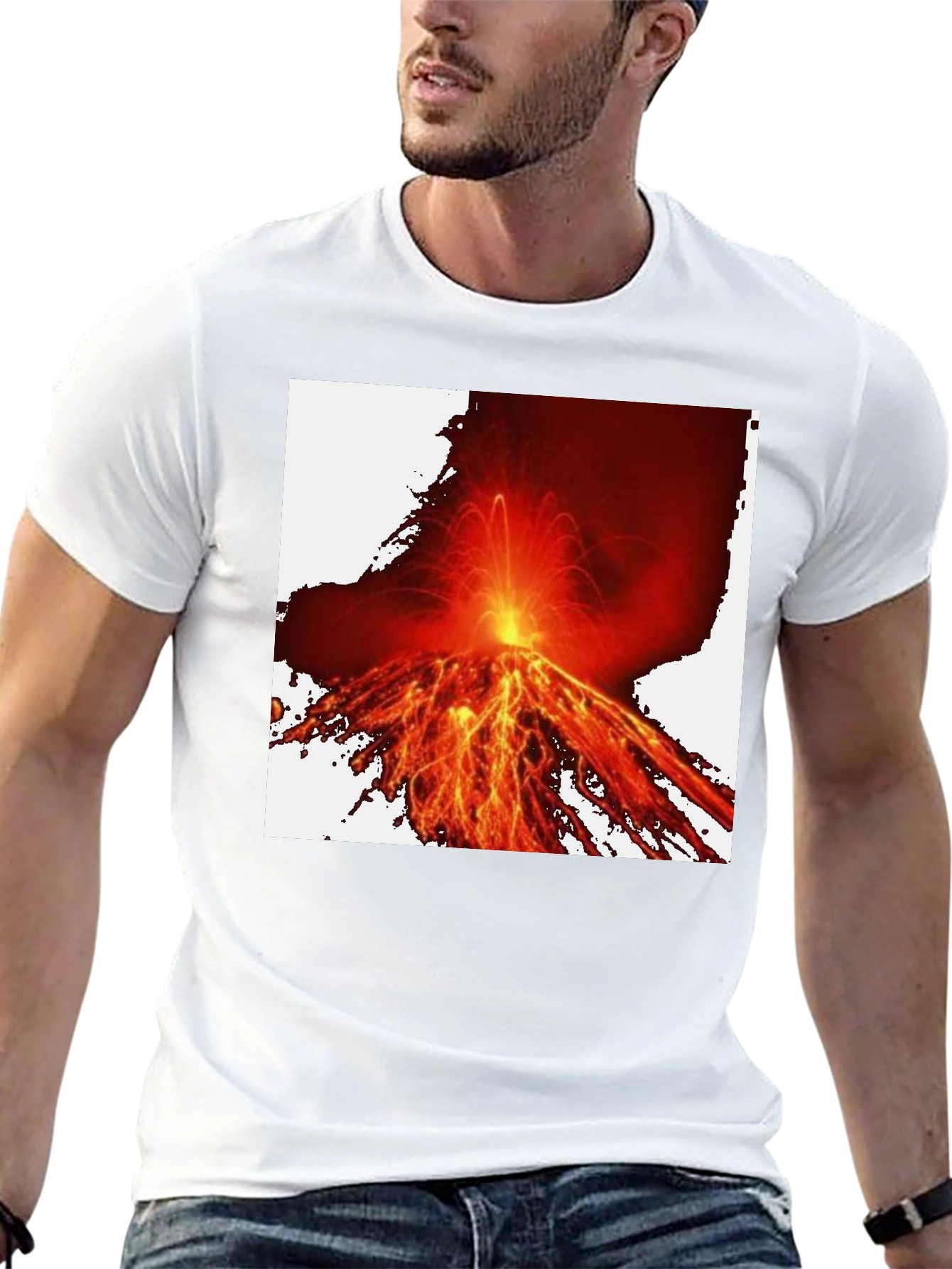 Fiery Volcano Graphic Tee - Black Cotton Comfort