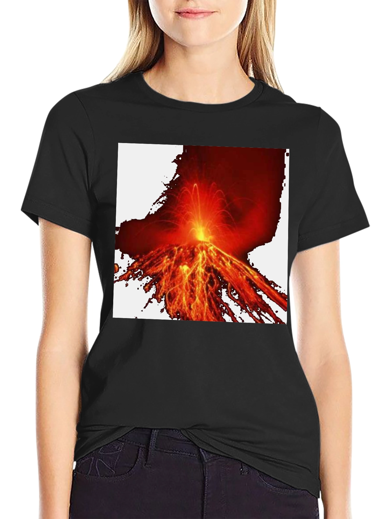 Fiery Volcano Graphic Tee - Black Cotton Comfort