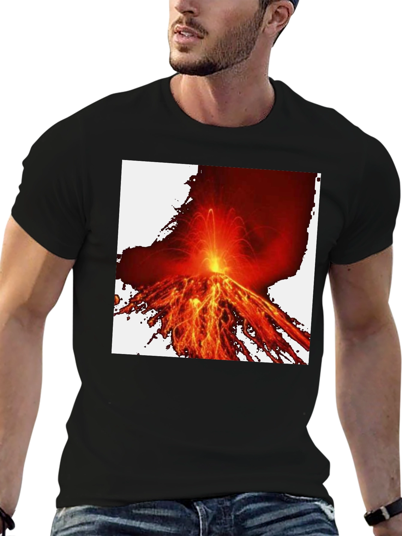 Fiery Volcano Graphic Tee - Black Cotton Comfort