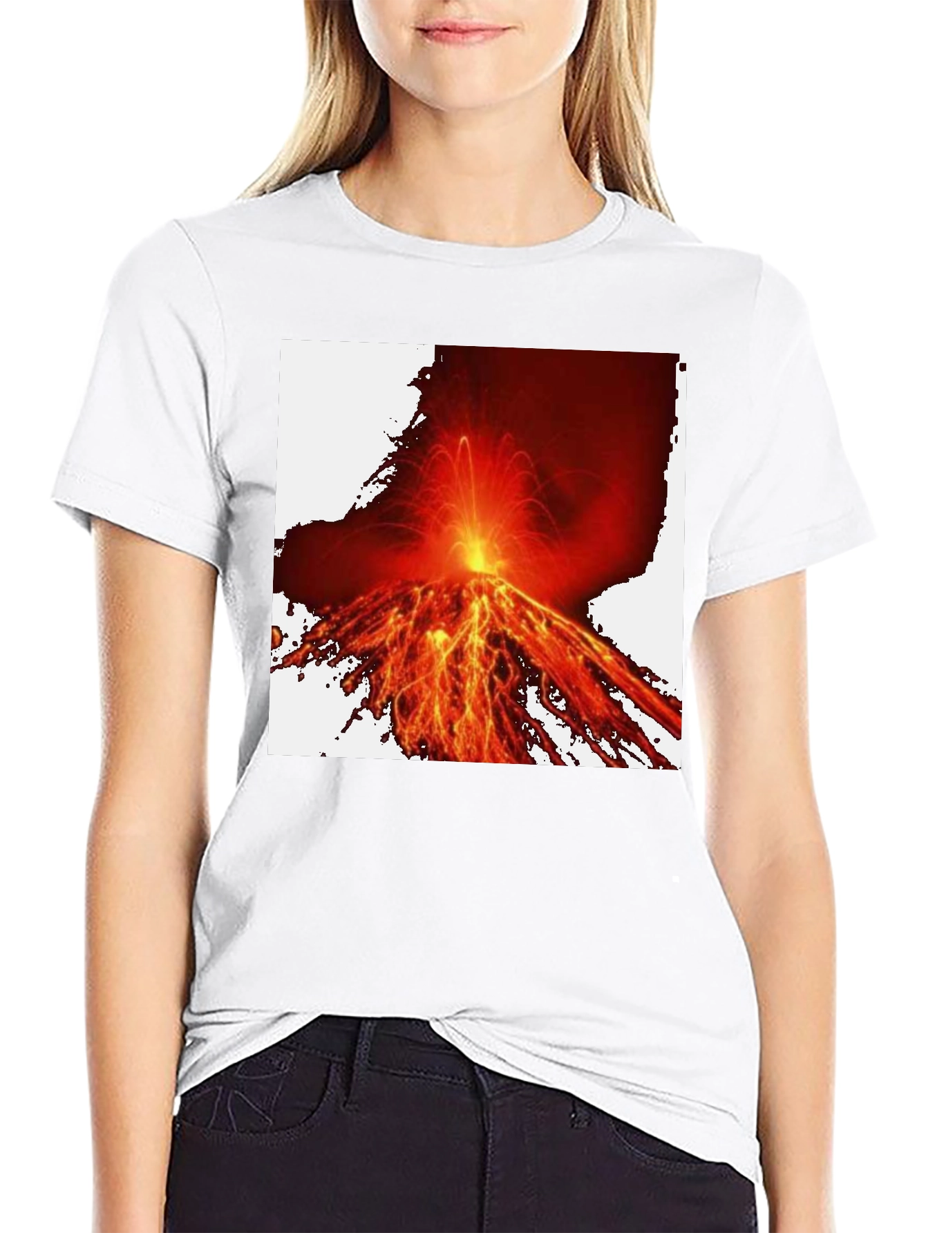 Fiery Volcano Graphic Tee - Black Cotton Comfort