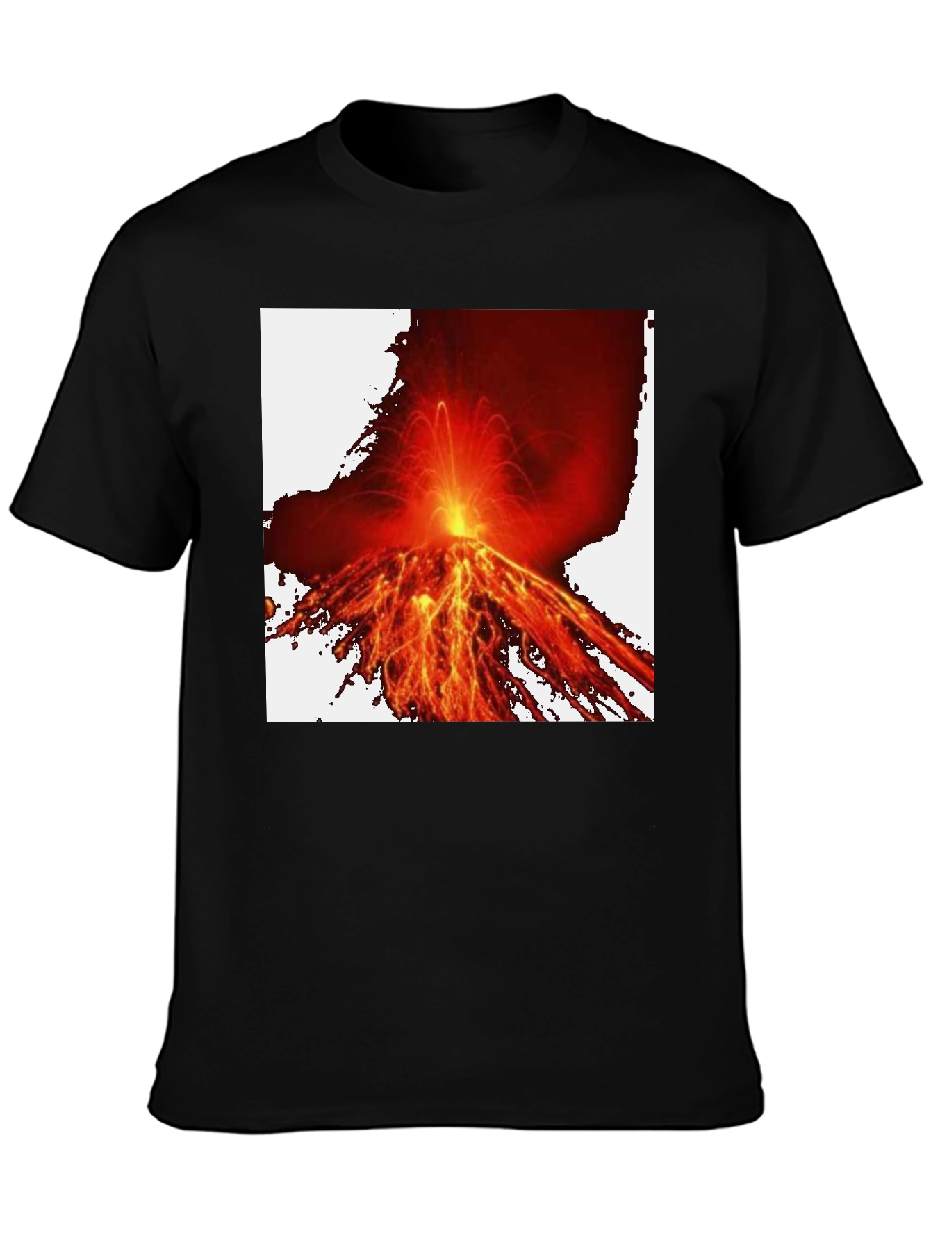 Fiery Volcano Graphic Tee - Black Cotton Comfort