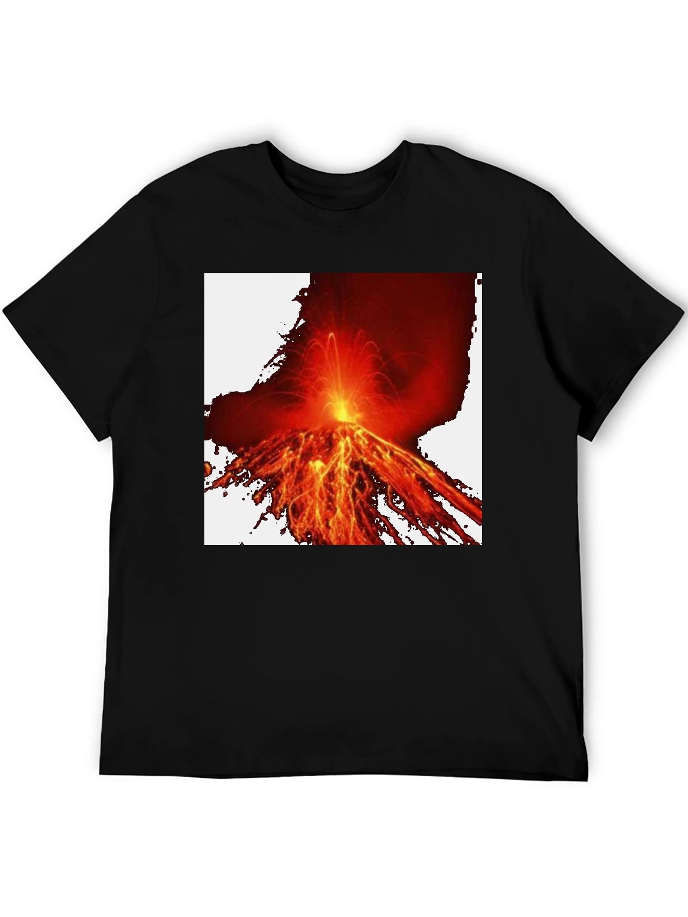 Fiery Volcano Graphic Tee - Black Cotton Comfort