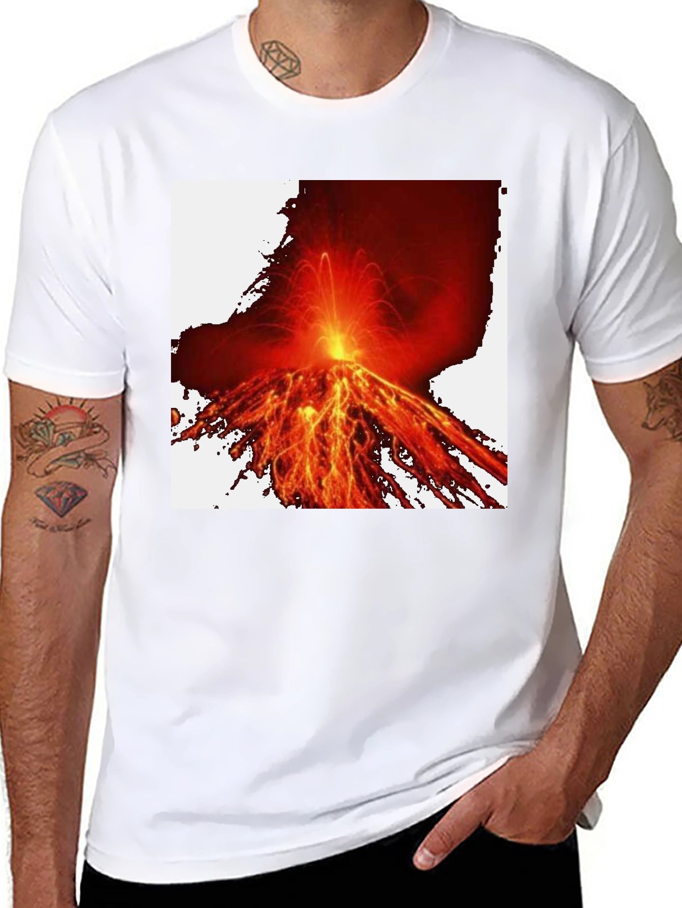 Fiery Volcano Graphic Tee - Black Cotton Comfort