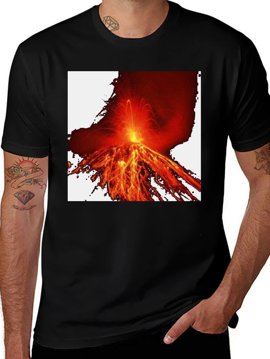 Fiery Volcano Graphic Tee - Black Cotton Comfort