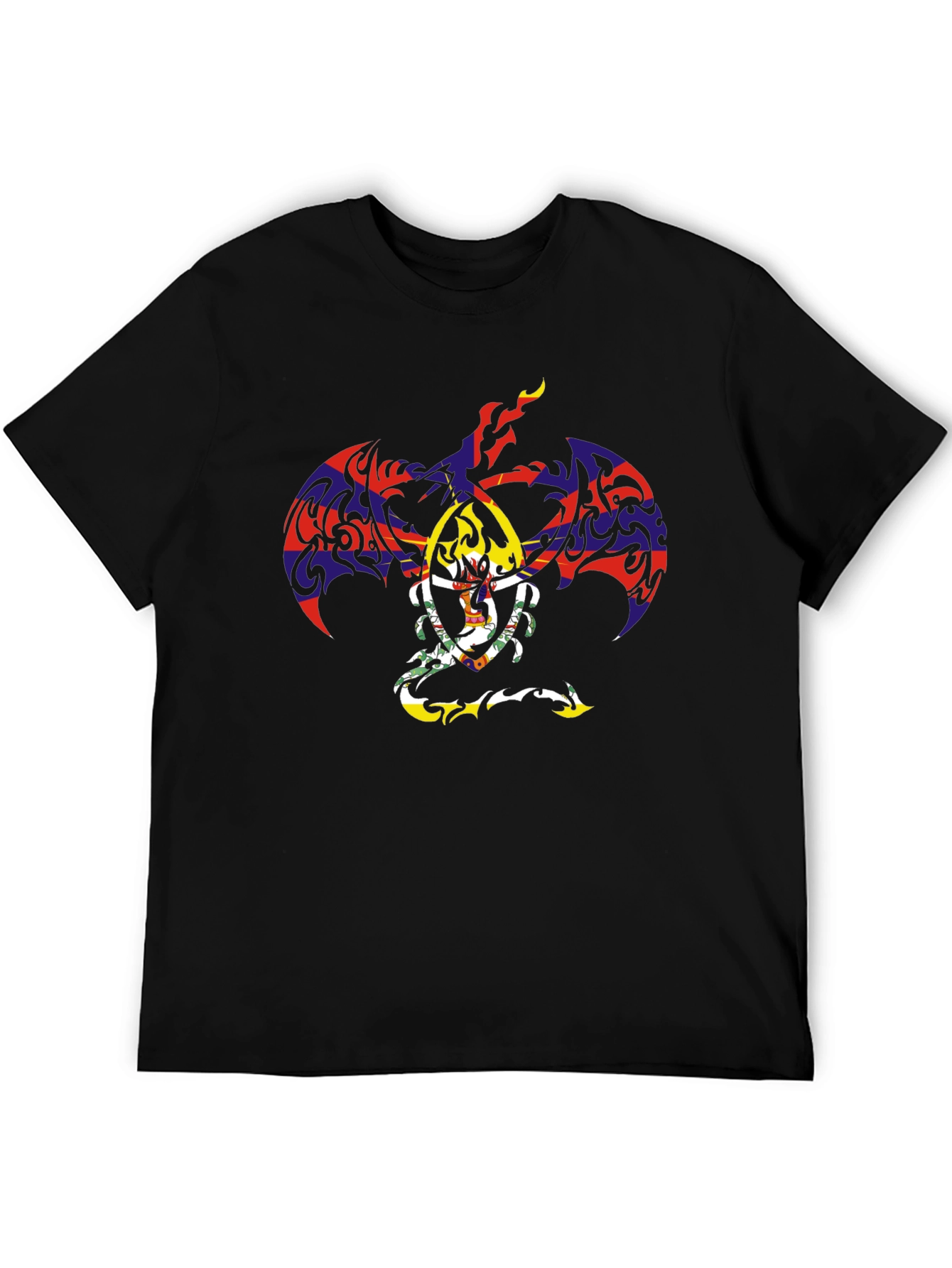 Tribal Dragon Graphic Tee - Black Cotton Casual Top