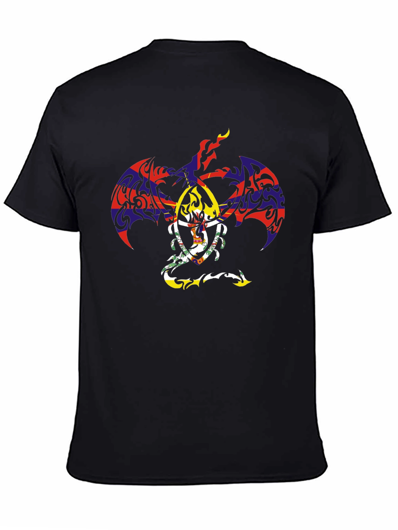 Tribal Dragon Graphic Tee - Black Cotton Casual Top