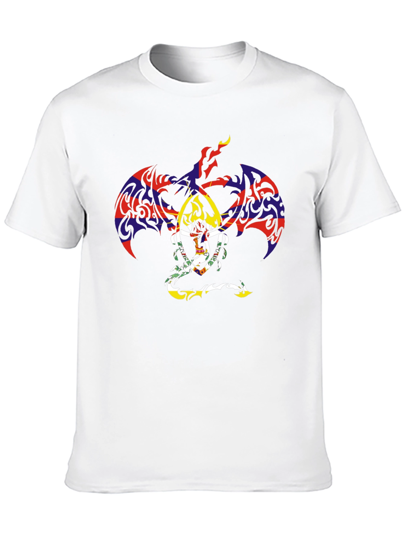 Tribal Dragon Graphic Tee - Black Cotton Casual Top