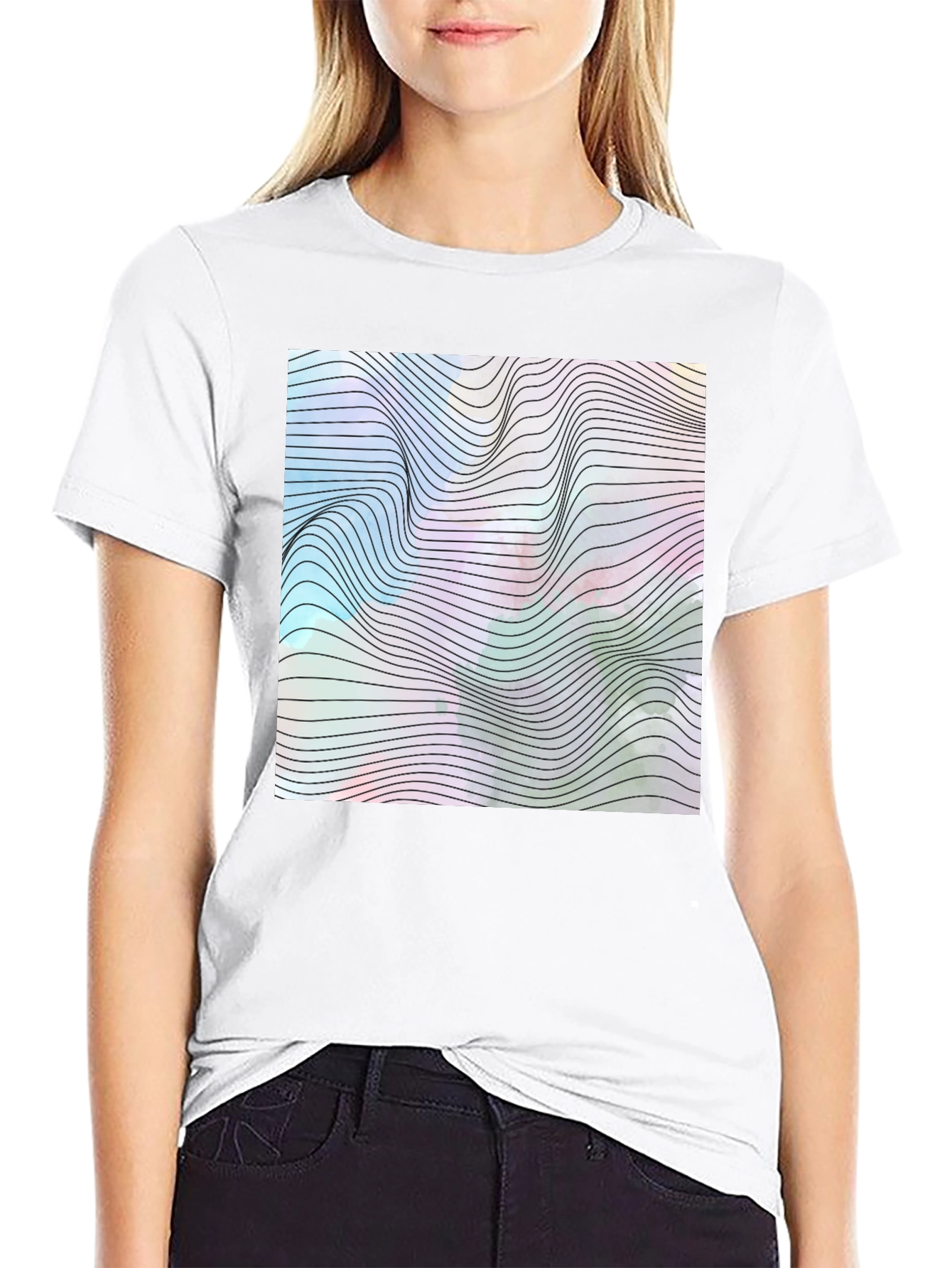 Abstract Wave Graphic Tee - Modern Black T-Shirt