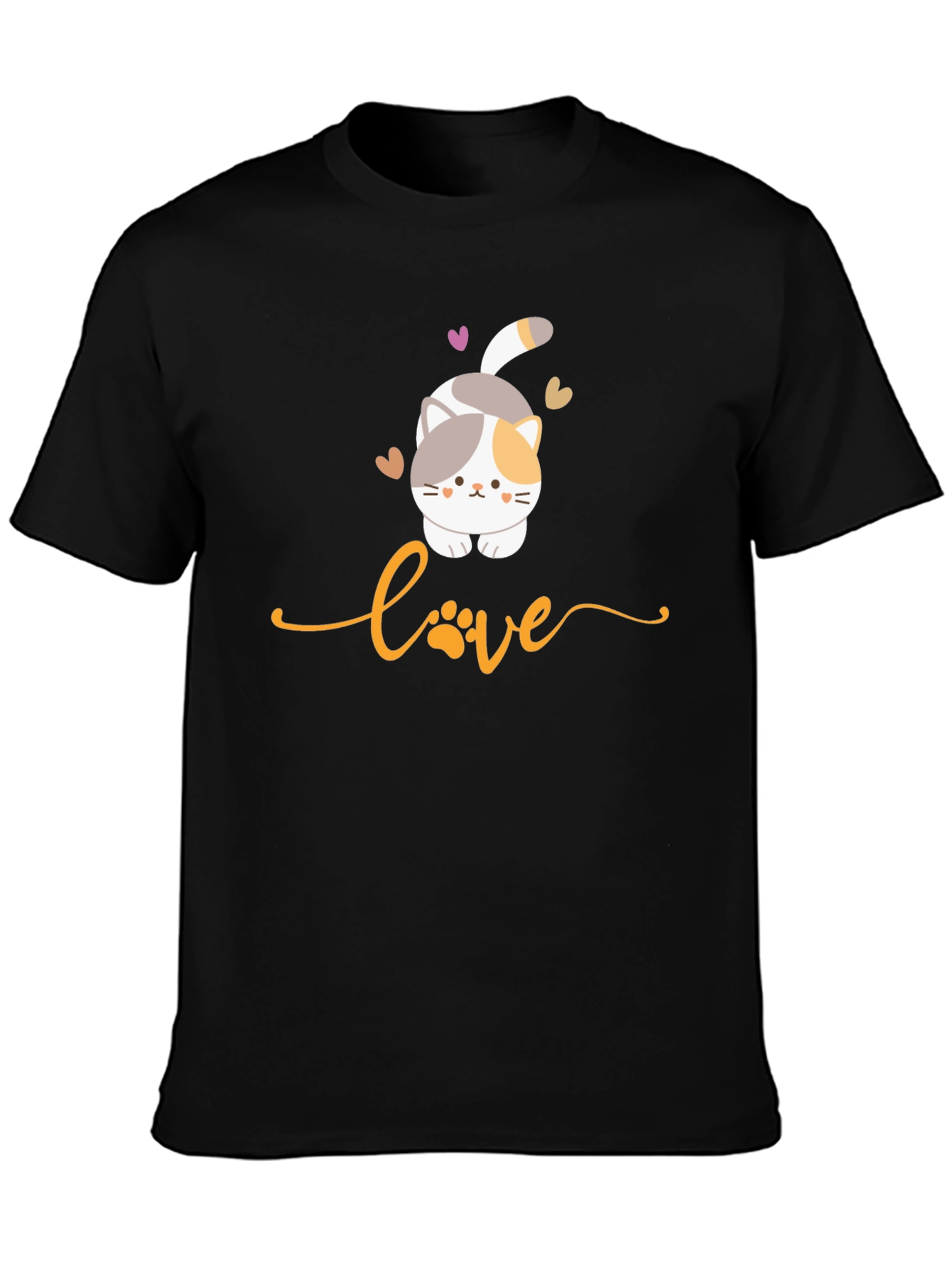 Cute Cat Love Graphic T-Shirt - Black