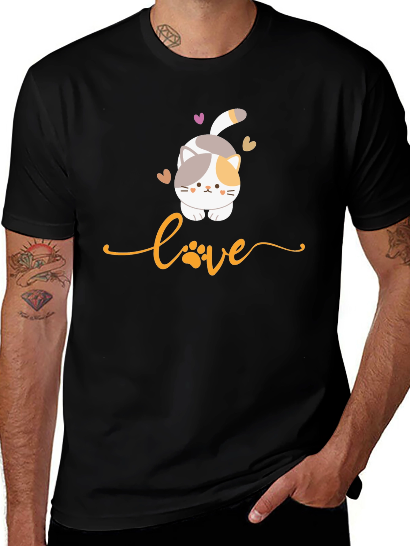 Cute Cat Love Graphic T-Shirt - Black