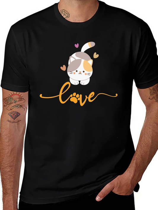 Cute Cat Love Graphic T-Shirt - Black