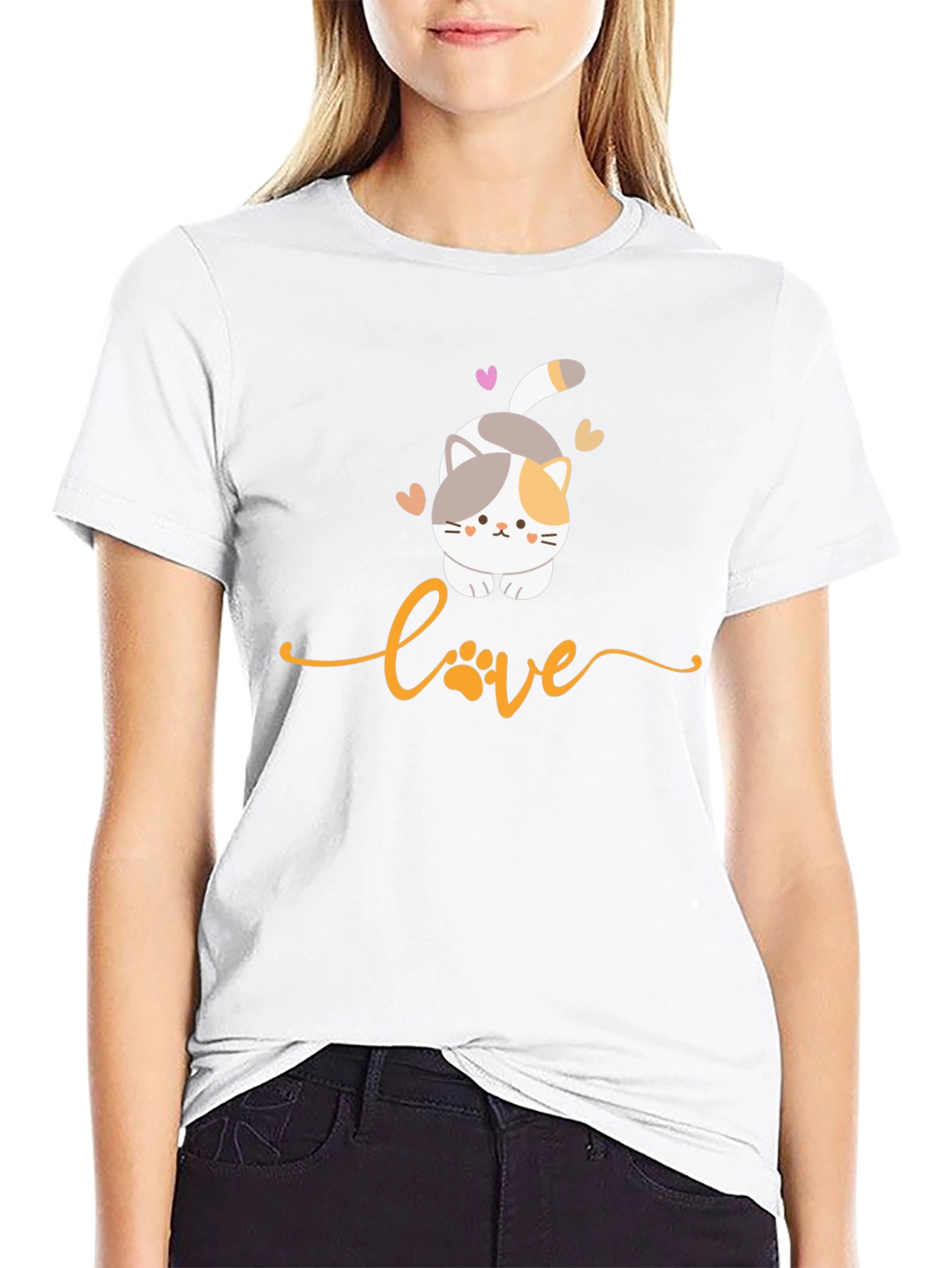 Cute Cat Love Graphic T-Shirt - Black