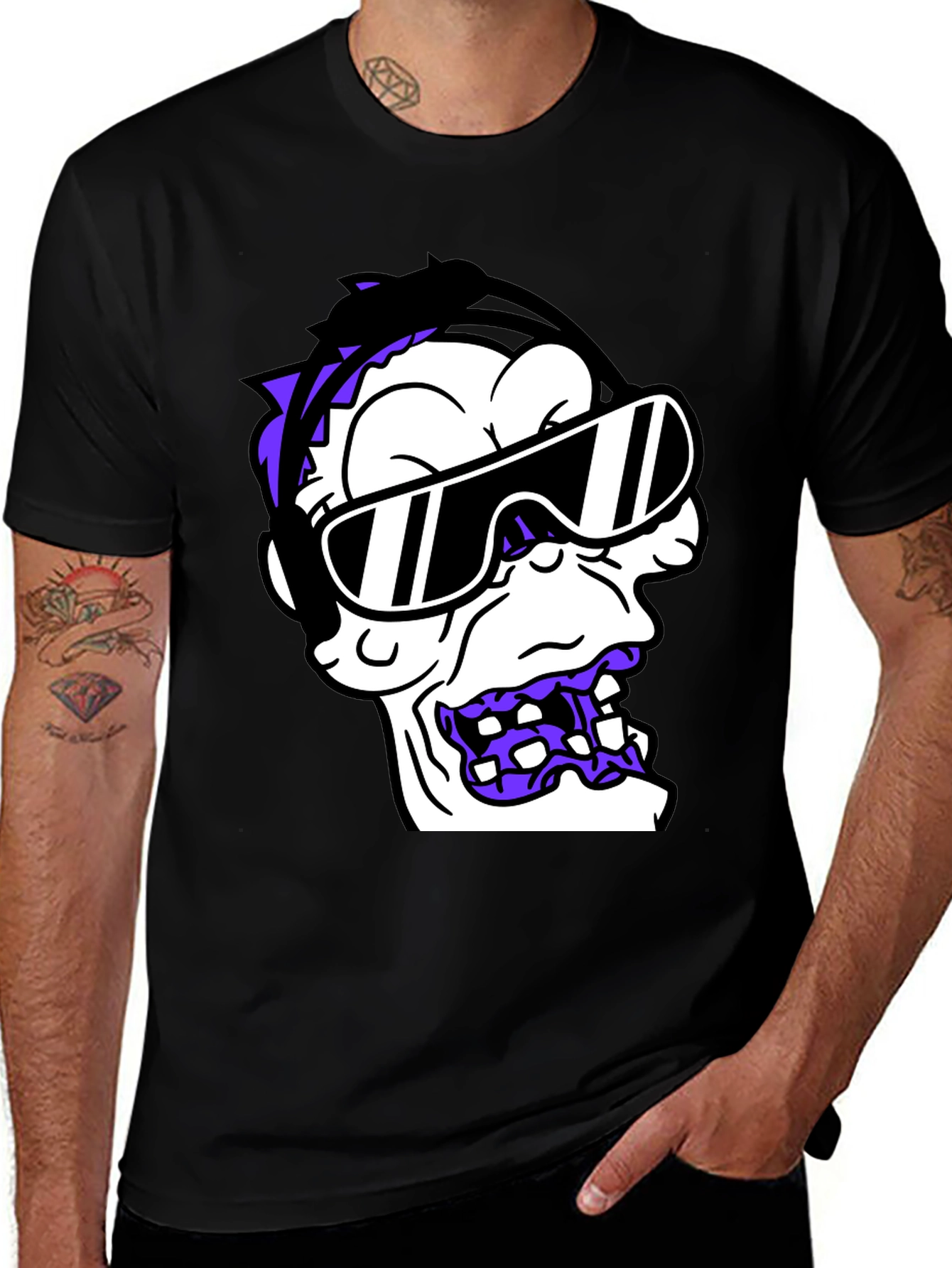 Cartoon Monster Graphic Tee - Black Cotton