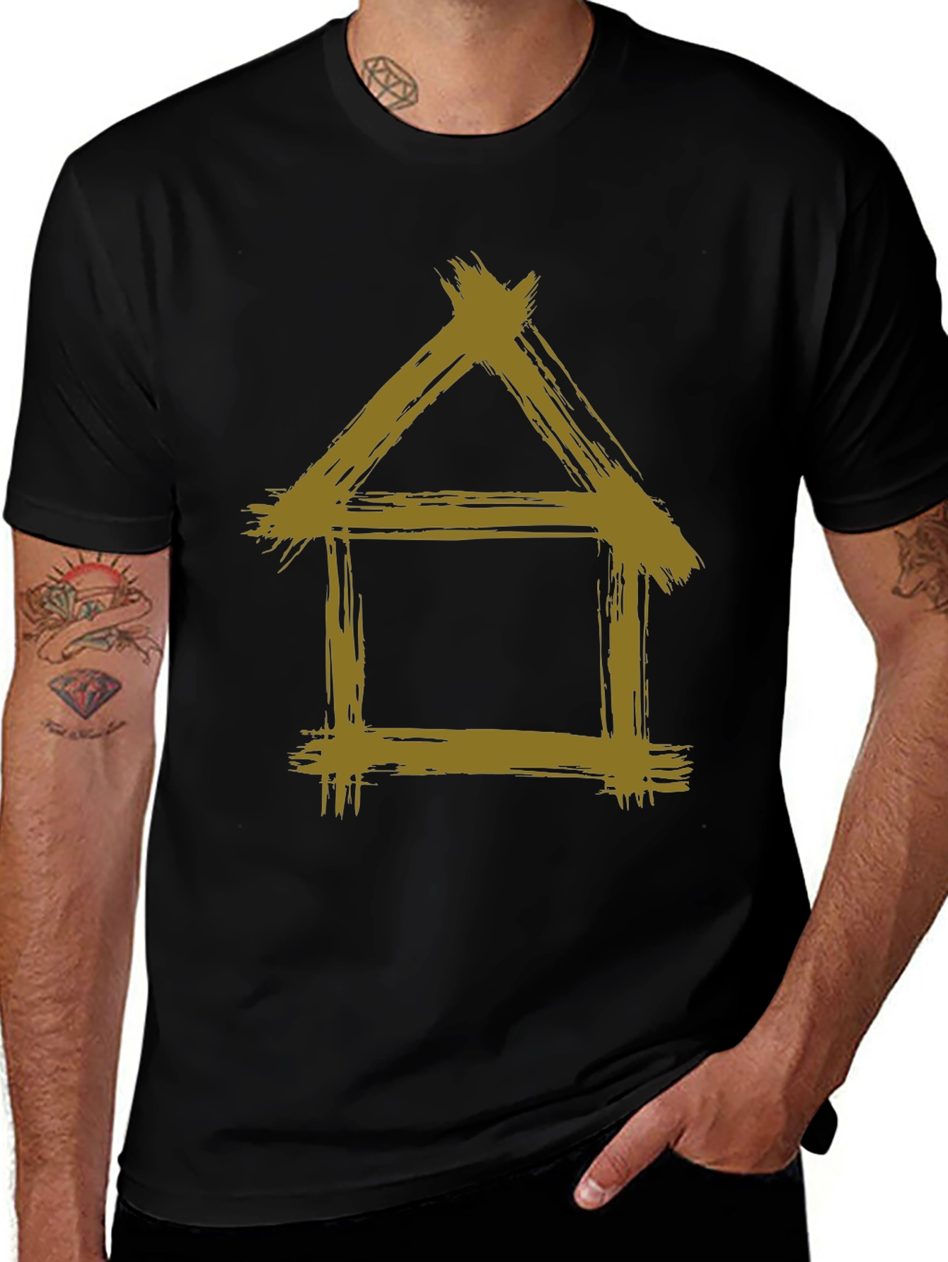 Rustic House Graphic Tee - Black Cotton T-Shirt