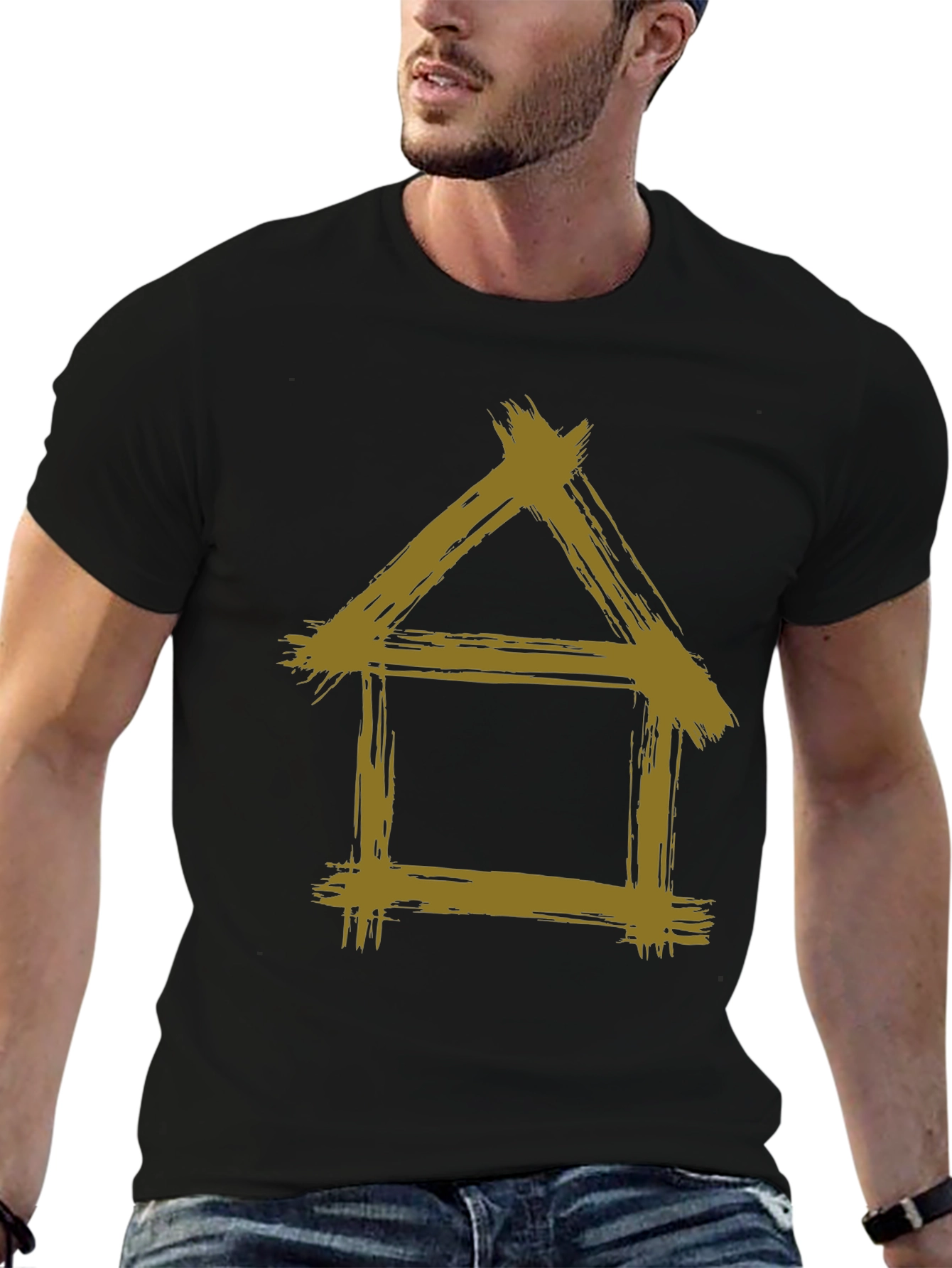 Rustic House Graphic Tee - Black Cotton T-Shirt