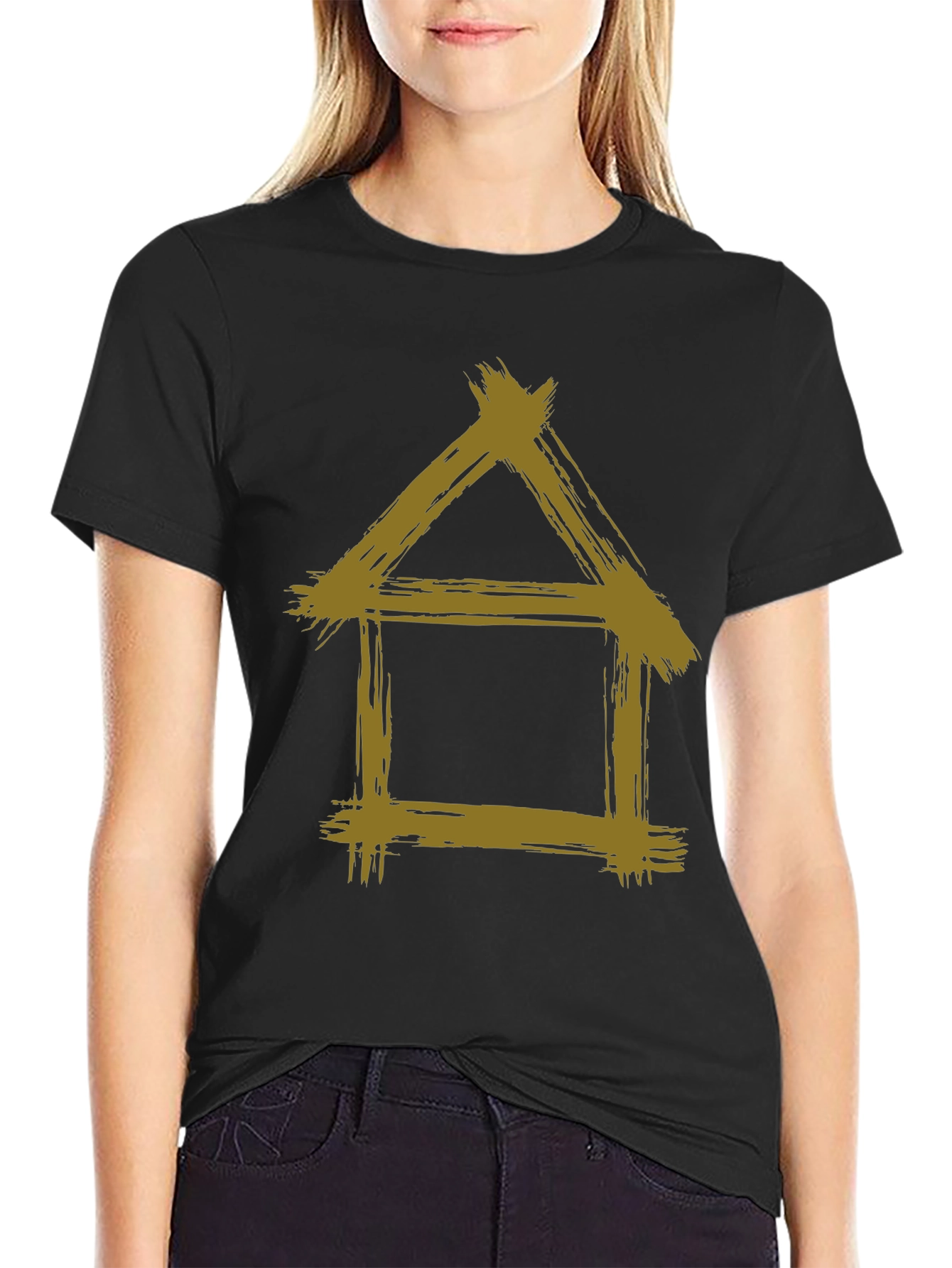 Rustic House Graphic Tee - Black Cotton T-Shirt