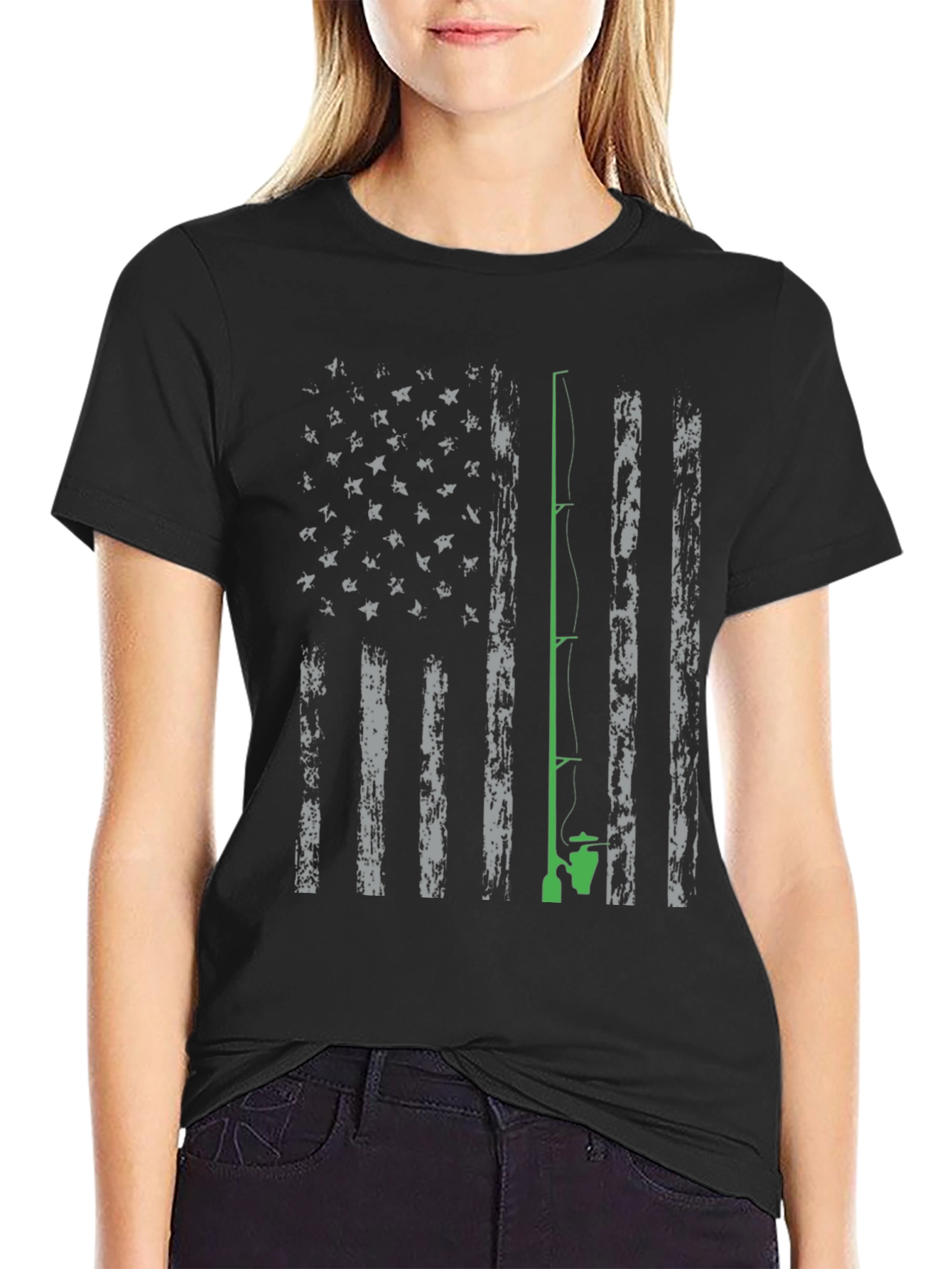 Fishing American Flag Graphic Tee
